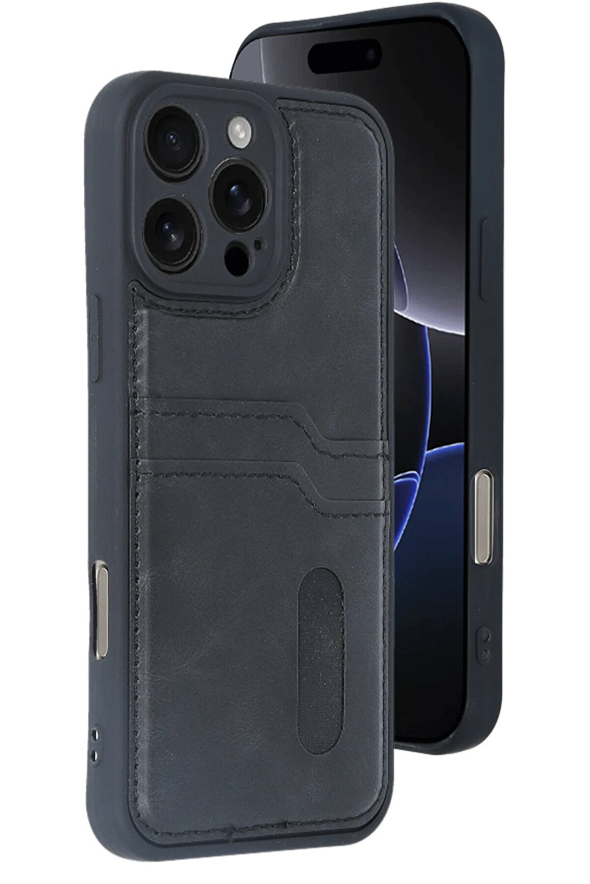 İphone 16 Pro Kılıf Sara Kartvi̇zi̇tli̇ Deri̇ Kılıf - Si̇yah - Dropx8957-8366