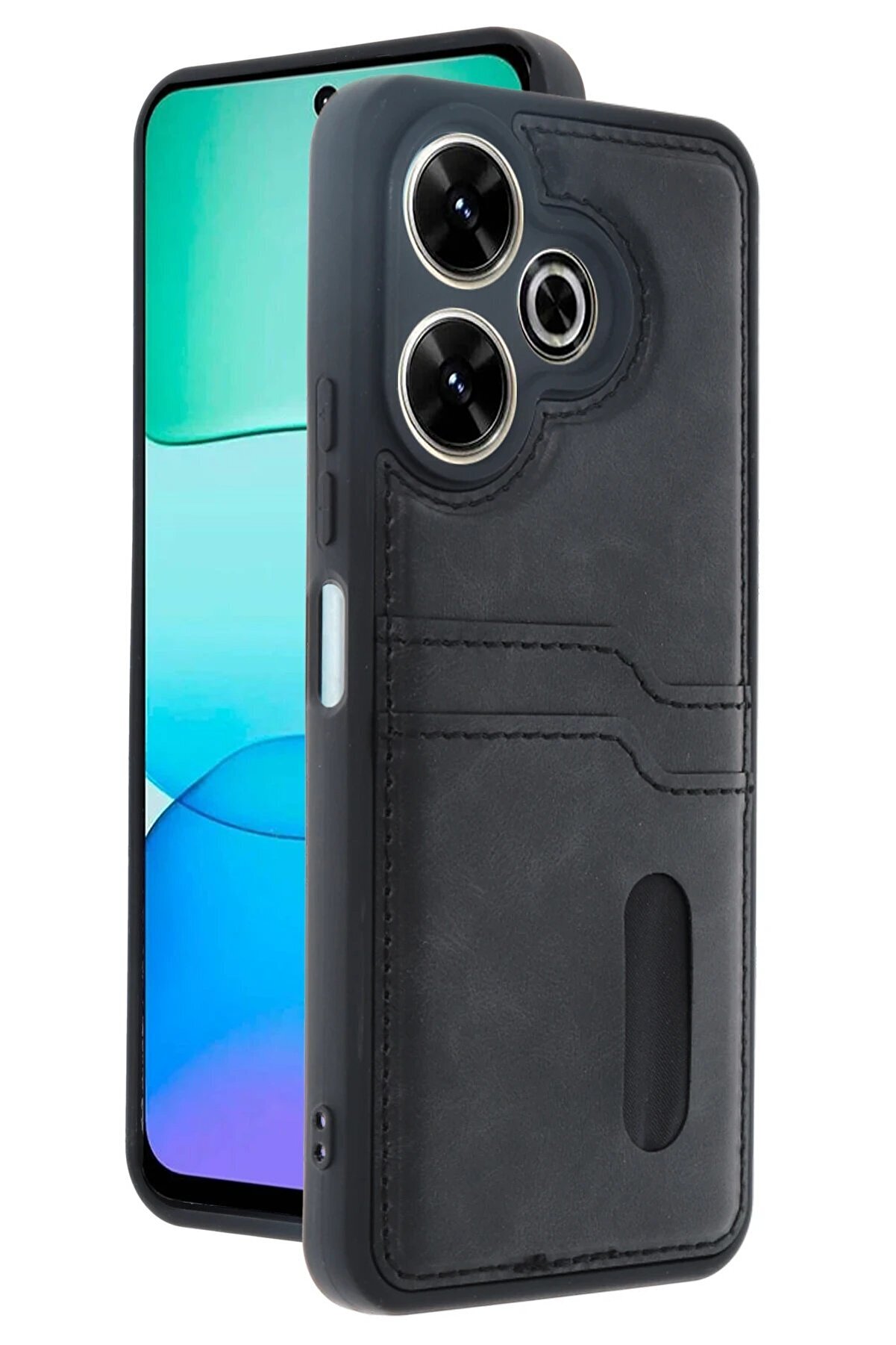 Xi̇aomi̇ Redmi̇ 13 4G Kılıf Sara Kartvi̇zi̇tli̇ Deri̇ Kılıf - Si̇yah - Dropx6814-8705