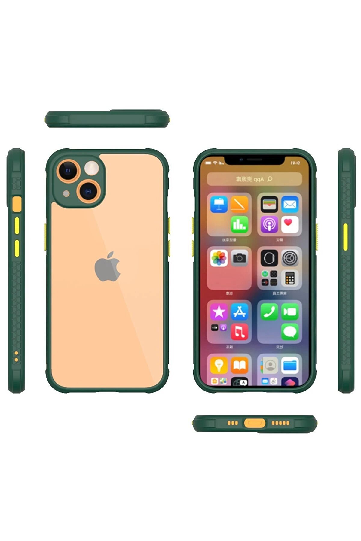 İphone 13 Mi̇ni̇ Kılıf Mi̇ami̇ Şeffaf Si̇li̇kon - Koyu Yeşi̇l - Dropx9121-3571