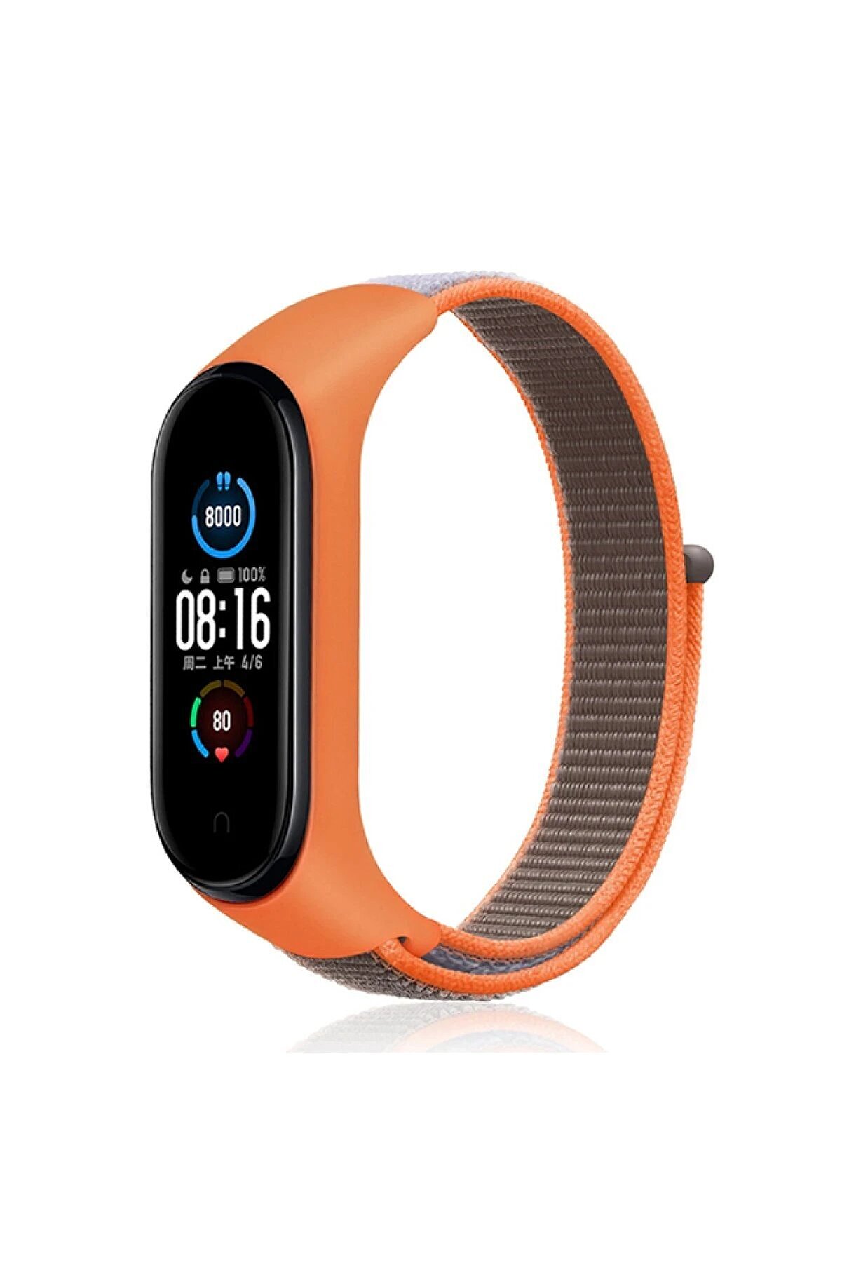 CepteToptan Xiaomi Mi Band 4 Hasırlı Cırtcırtlı Kordon - Turuncu-Gri - DROPX3509-6531