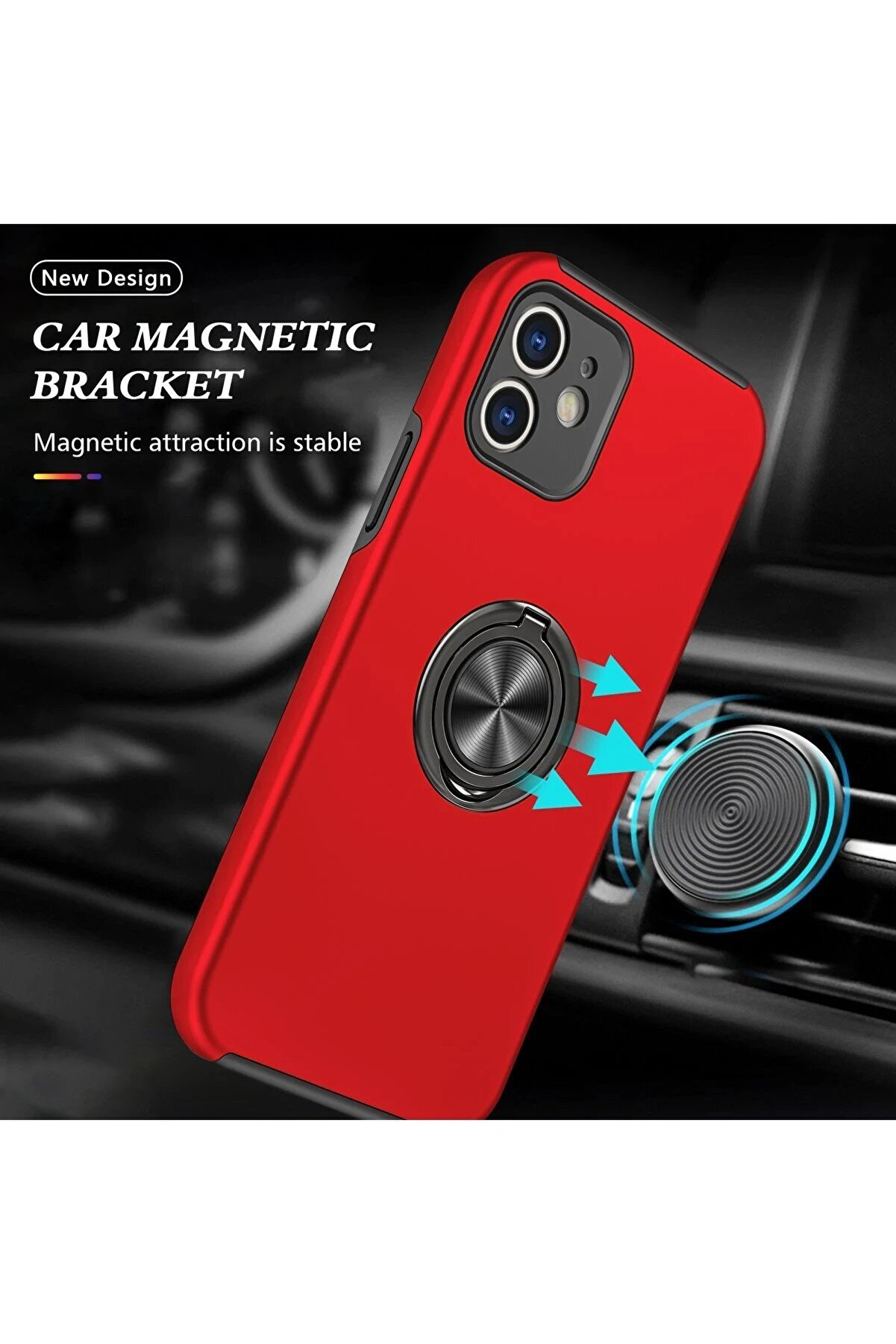 İphone 12 Kılıf Eli̇t Yüzüklü Kapak - Kırmızı - Dropx9630-8762