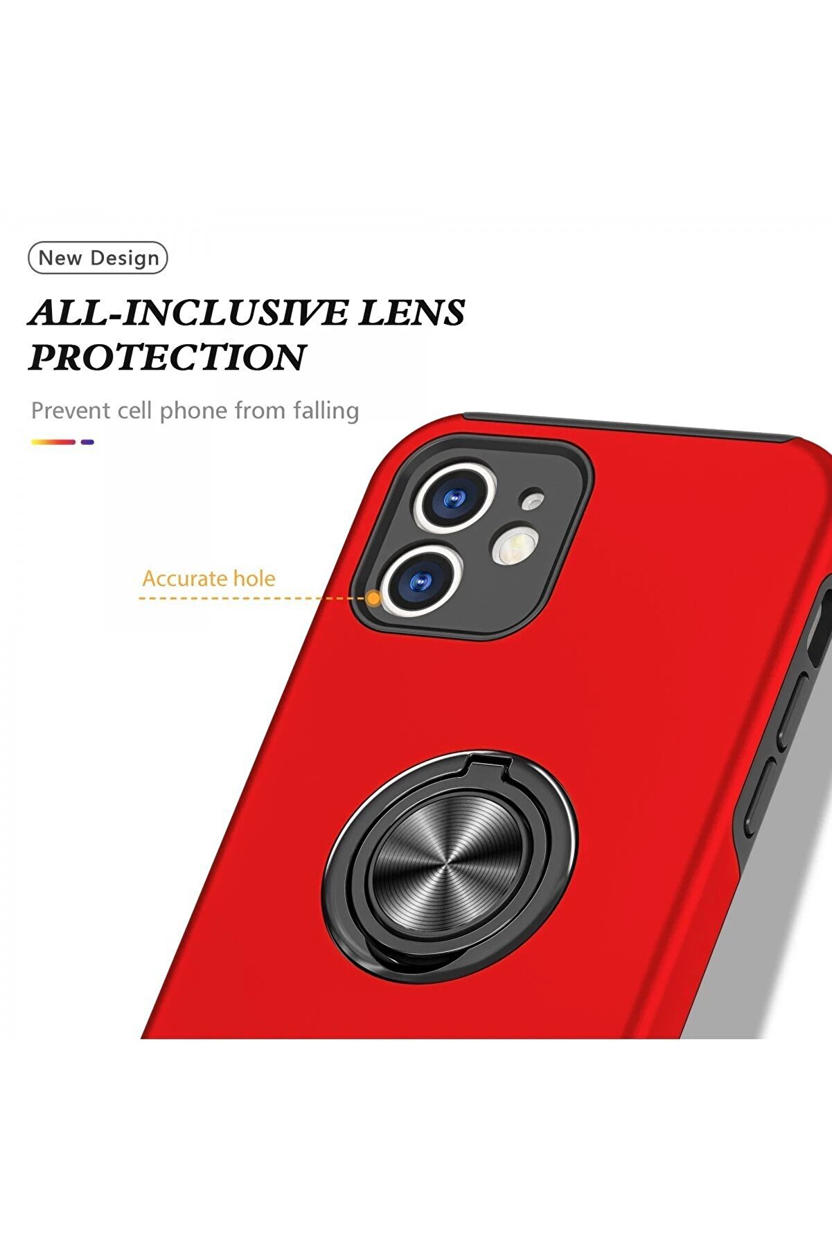 İphone 12 Kılıf Eli̇t Yüzüklü Kapak - Kırmızı - Dropx9630-8762