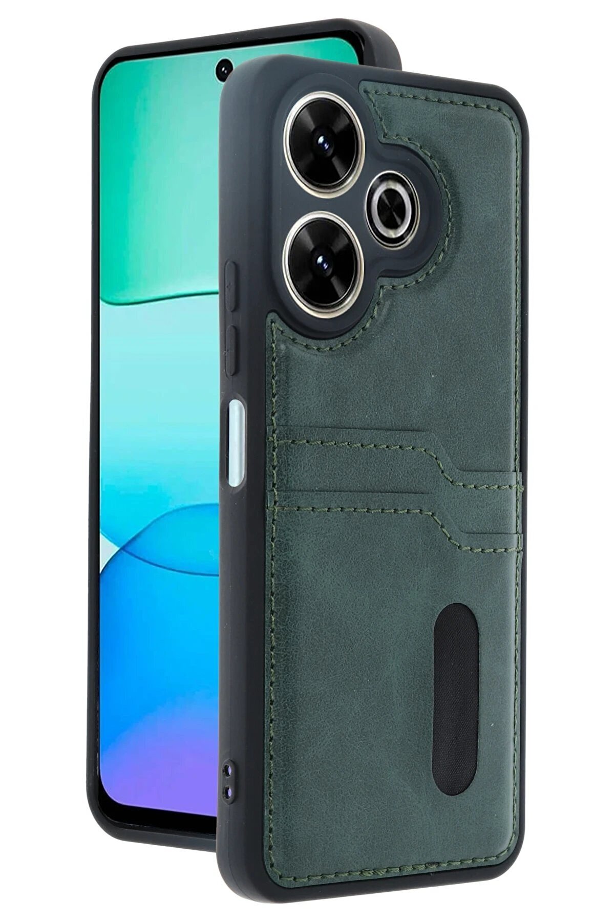 Xi̇aomi̇ Redmi̇ 13 4G Kılıf Sara Kartvi̇zi̇tli̇ Deri̇ Kılıf - Koyu Yeşi̇l - Dropx7532-5056