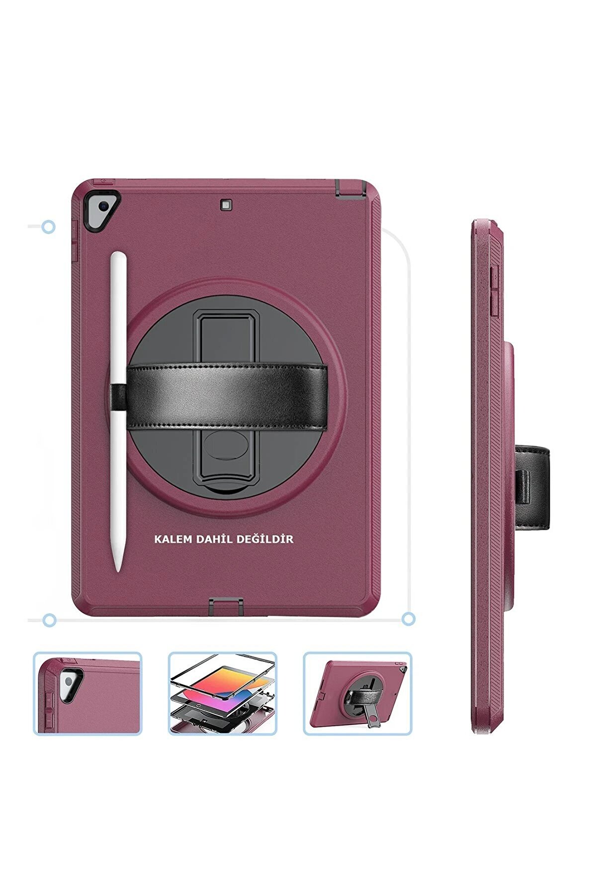 İpad 10.2 (7.Nesi̇l) Kılıf Hand Strap Tablet Kılıfı - Mürdüm - Dropx4518-5413