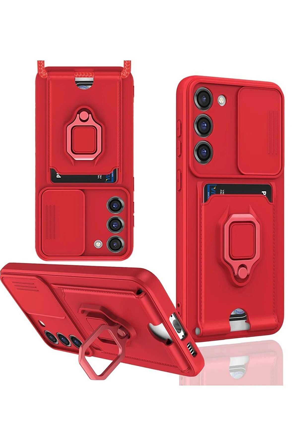 Samsung Galaxy S23 Plus Kılıf Zuma Kartvi̇zi̇tli̇ Yüzüklü Si̇li̇kon - Kırmızı - Dropx1673-1259