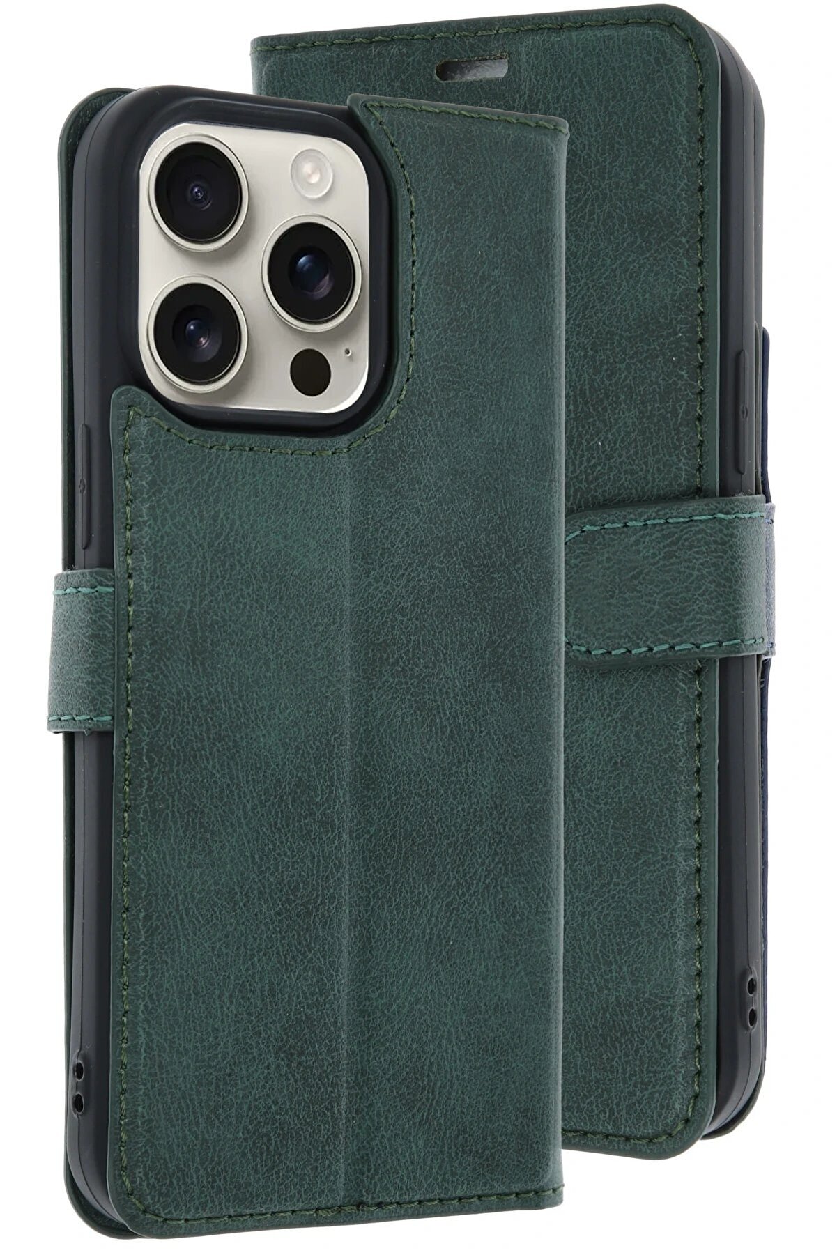 İphone 15 Pro Max Kılıf Trend S Plus Kapaklı Kılıf - Koyu Yeşi̇l - Dropx2065-1681