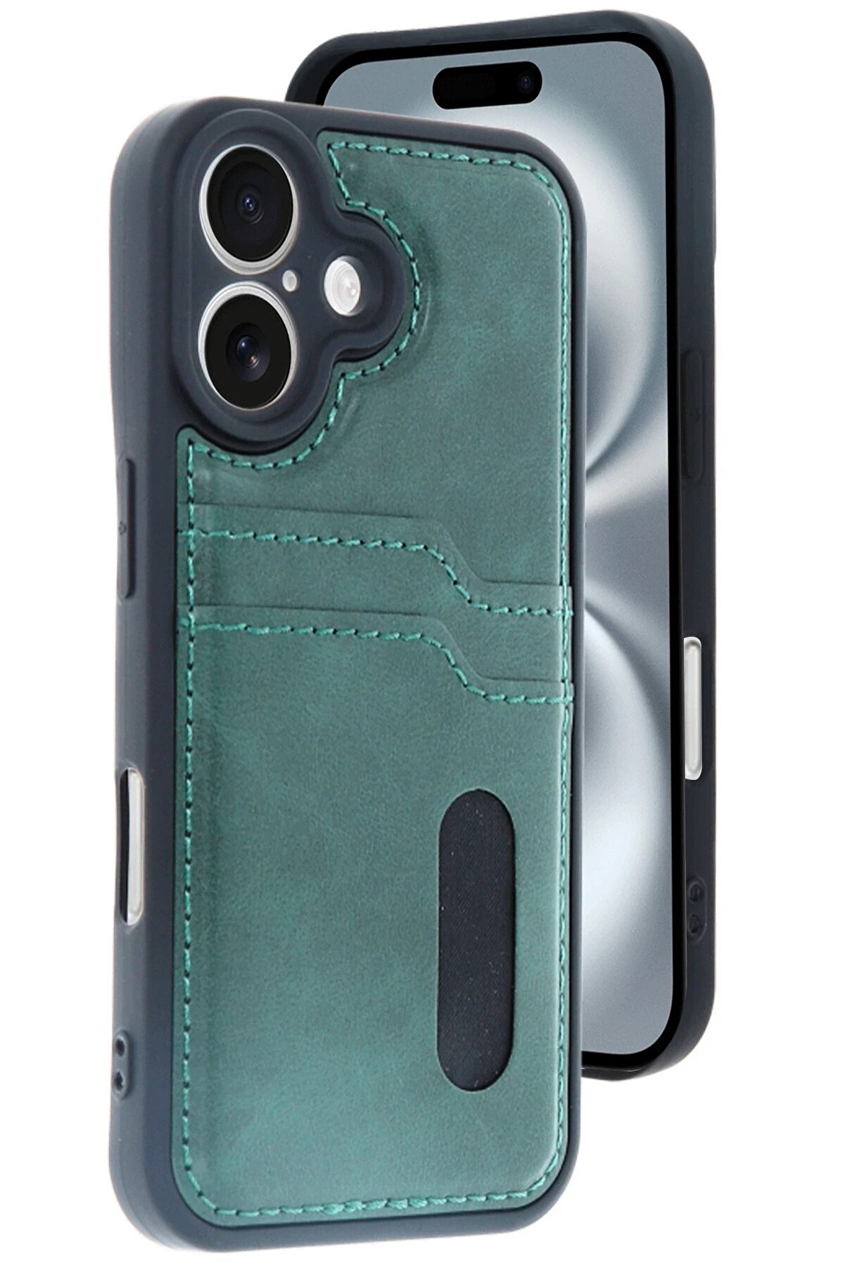 İphone 16 Kılıf Sara Kartvi̇zi̇tli̇ Deri̇ Kılıf - Koyu Yeşi̇l - Dropx9219-8053