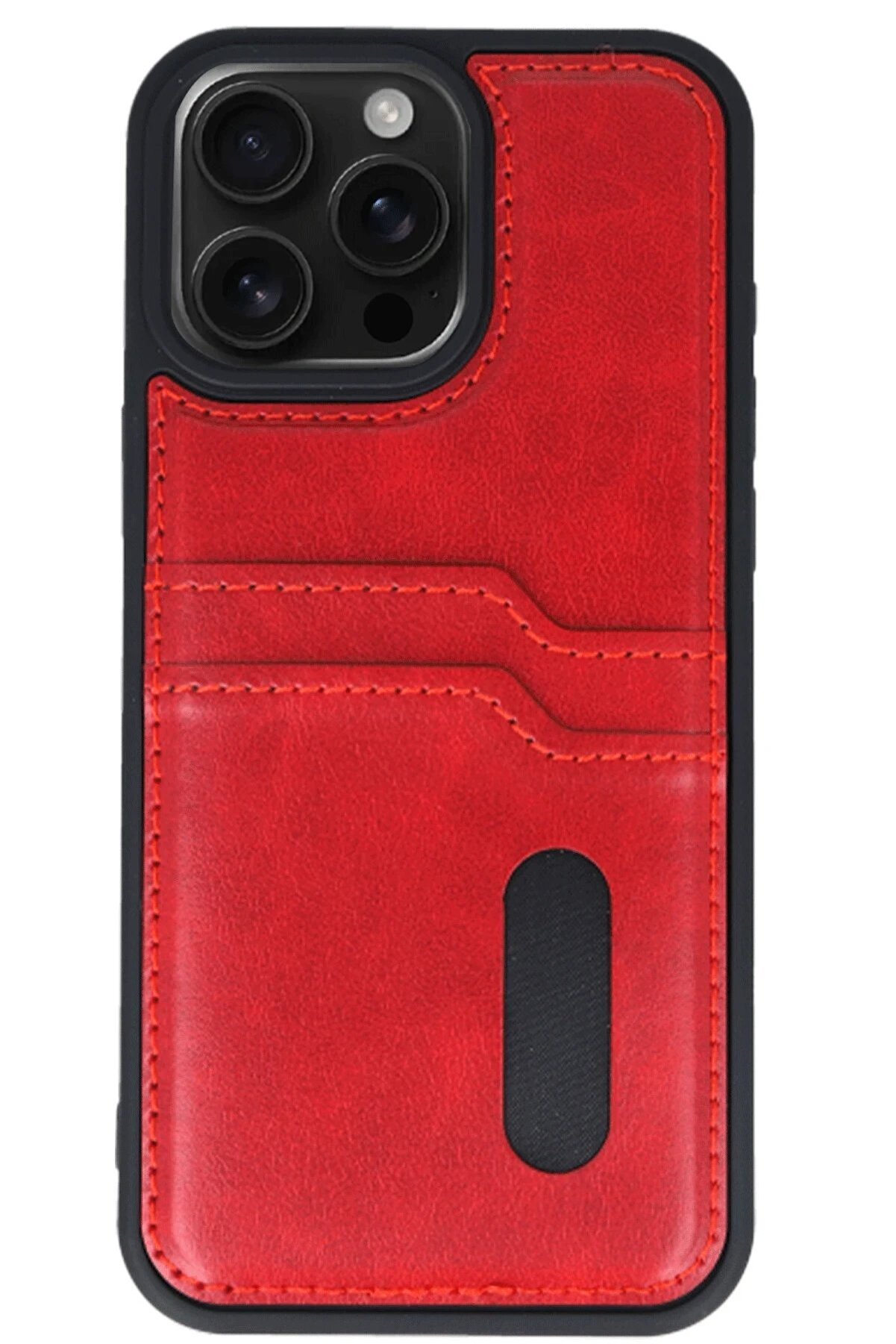 İphone 14 Pro Max Kılıf Sara Kartvi̇zi̇tli̇ Deri̇ Kılıf - Kırmızı - Dropx6640-5221