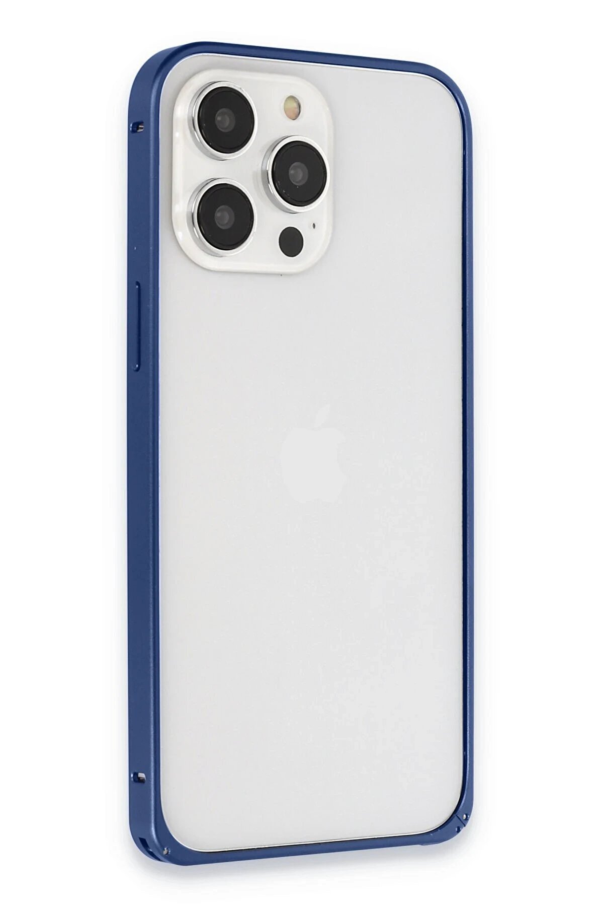 İphone 15 Pro Max Metal Bumper Mat Kapak - Laci̇vert - Dropx8277-9779