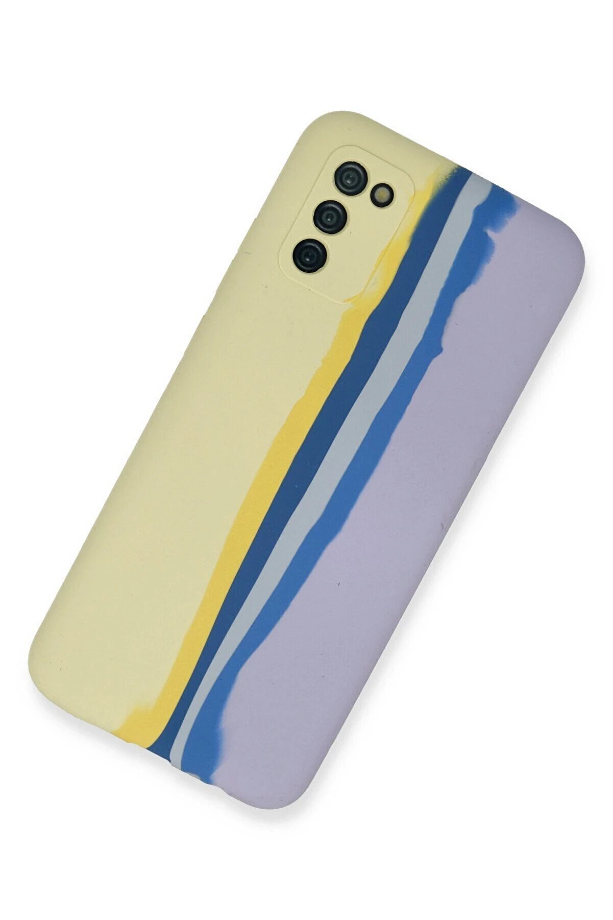 Samsung Galaxy A03S Kılıf Ebruli̇ Lansman Si̇li̇kon - Sarı-Li̇la - Dropx3569-2549