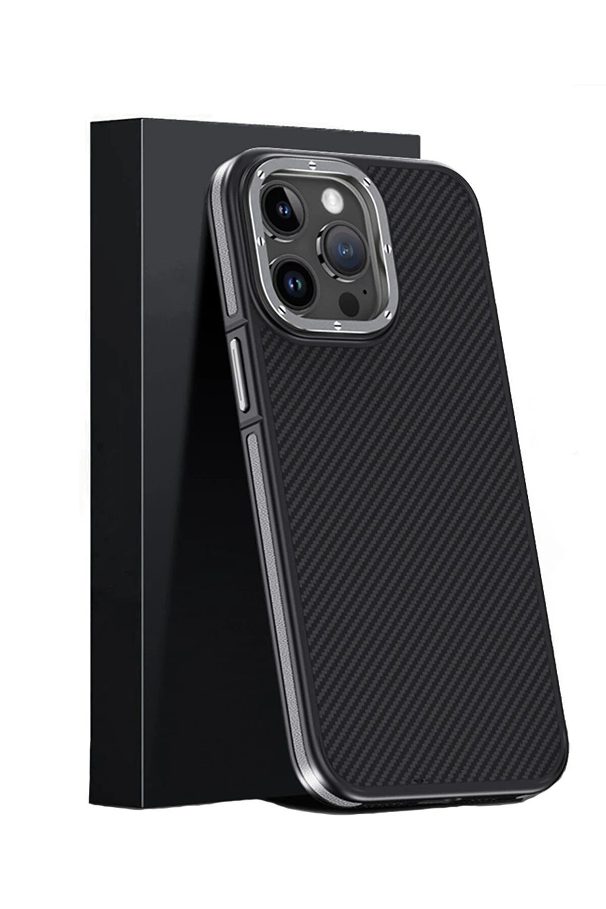 İphone 15 Pro Max Kılıf Arami̇d 600D Kevlar Karbon Fi̇ber Magsafe Kapak - Gri̇ - Dropx6884-5923