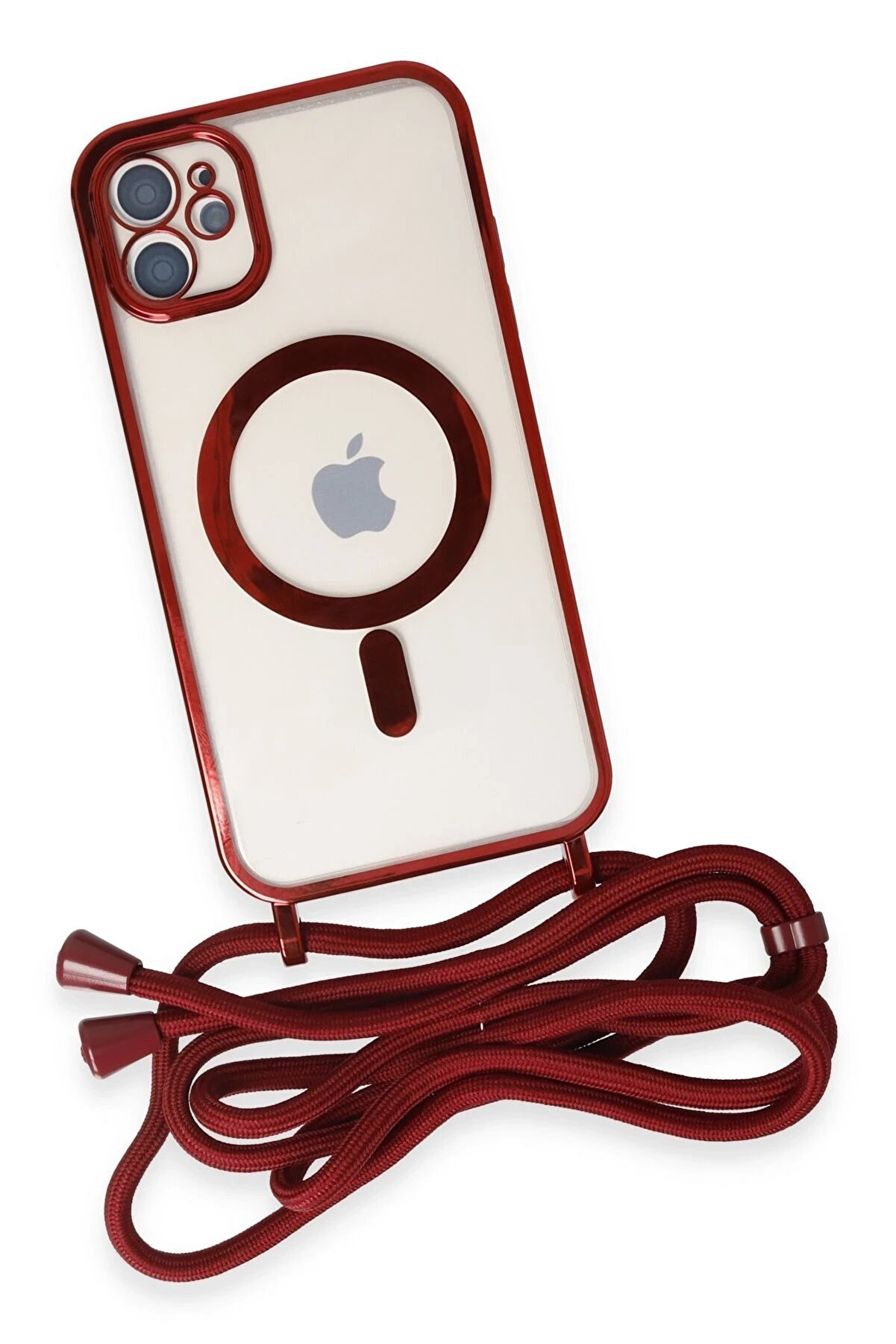 İphone 11 Kılıf Di̇vo Lazer Askılı Magsafe Kapak - Kırmızı - Dropx5546-5936