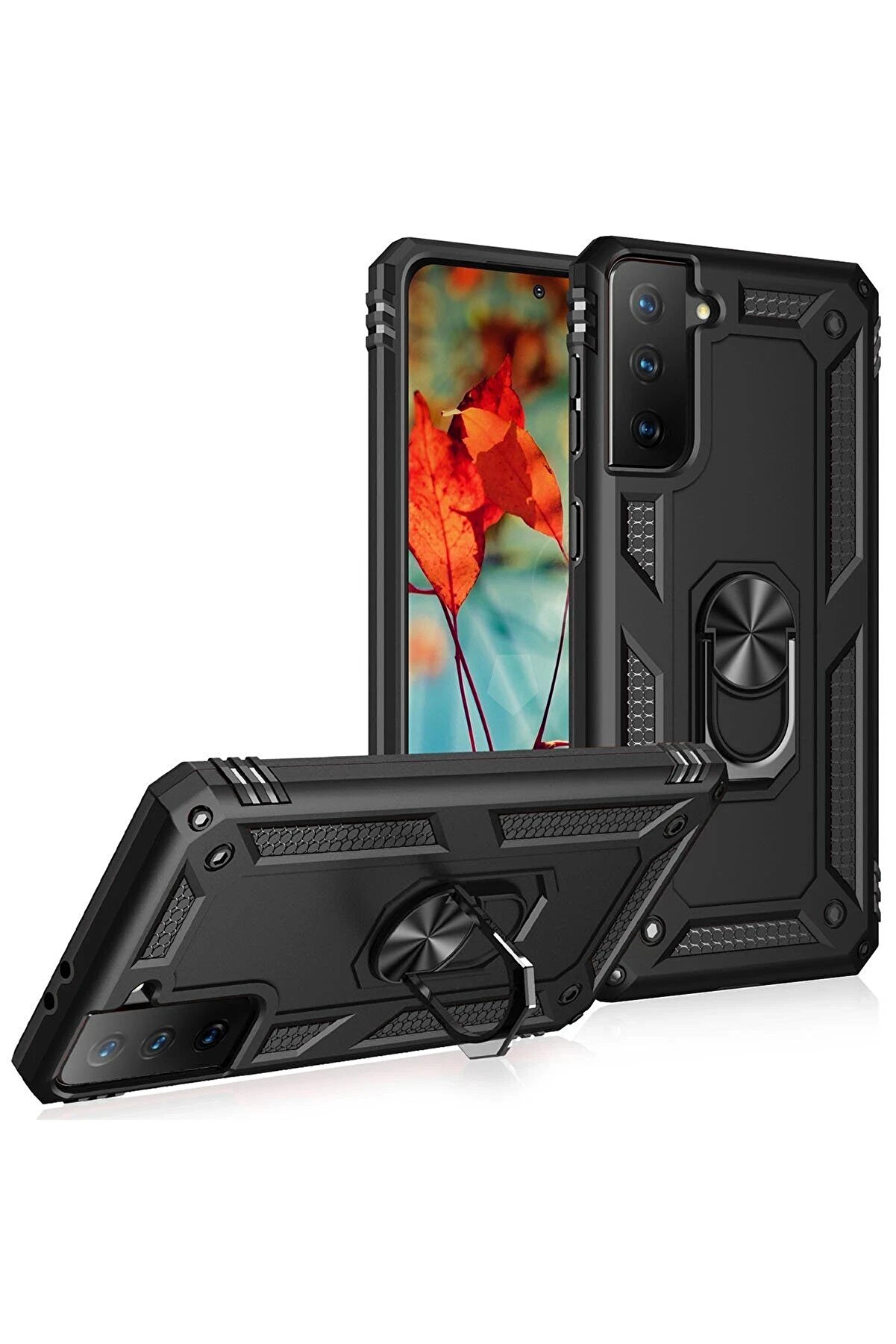 Samsung Galaxy S21 Plus Kılıf Sofya Yüzüklü Si̇li̇kon Kapak - Si̇yah - Dropx7306-1295