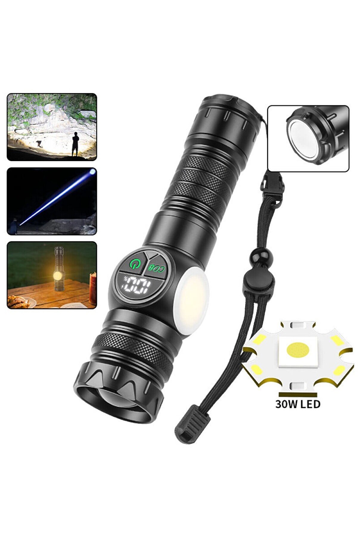 evimdeyokyok Profesyonel Zoomlu 30W Powerbank Mıknatıslı Avcı Kamp Tamirci Feneri PS-8745