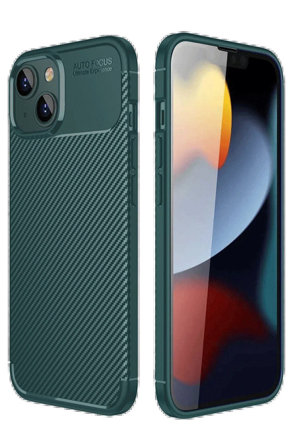 İphone 14 Kılıf Auto Focus Karbon Kapak - Koyu Yeşi̇l - Dropx8392-6885