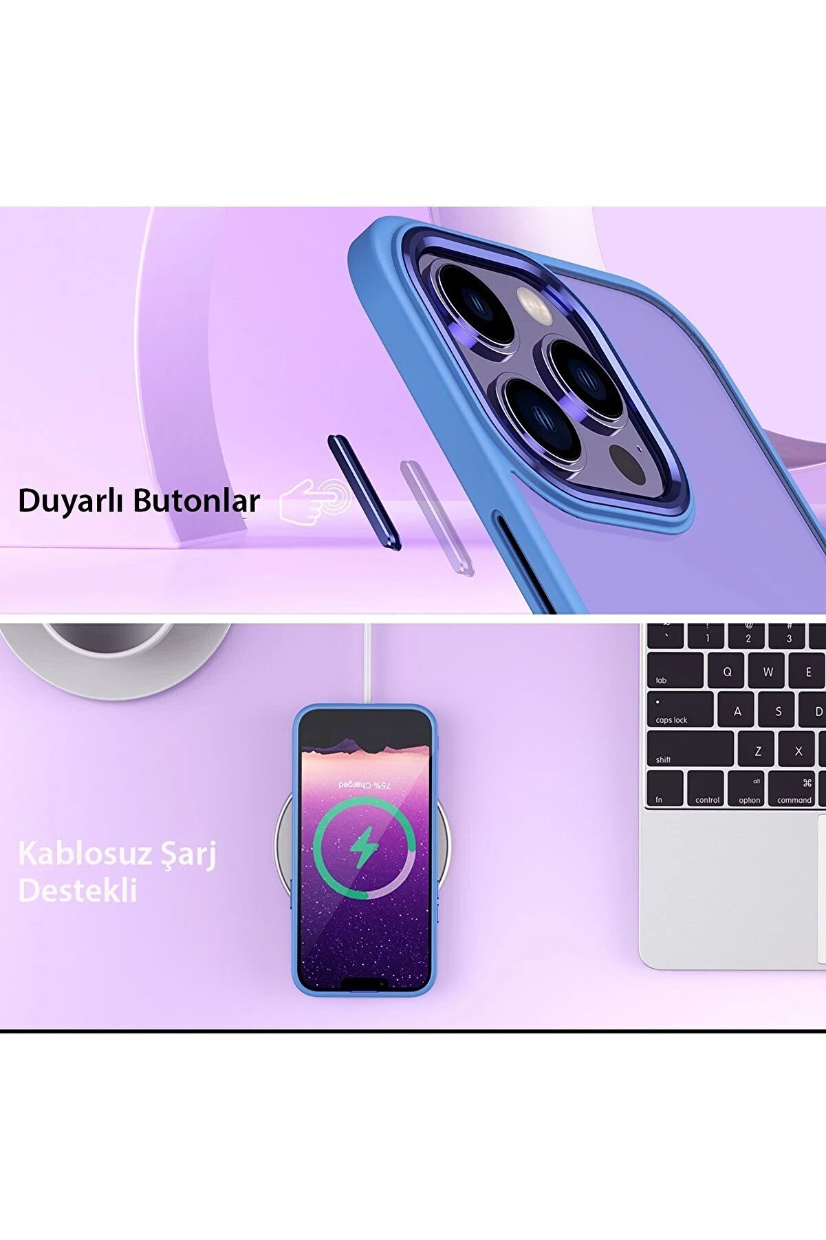 İphone 14 Pro Kılıf Power Si̇li̇kon - Li̇la - Dropx6228-8520