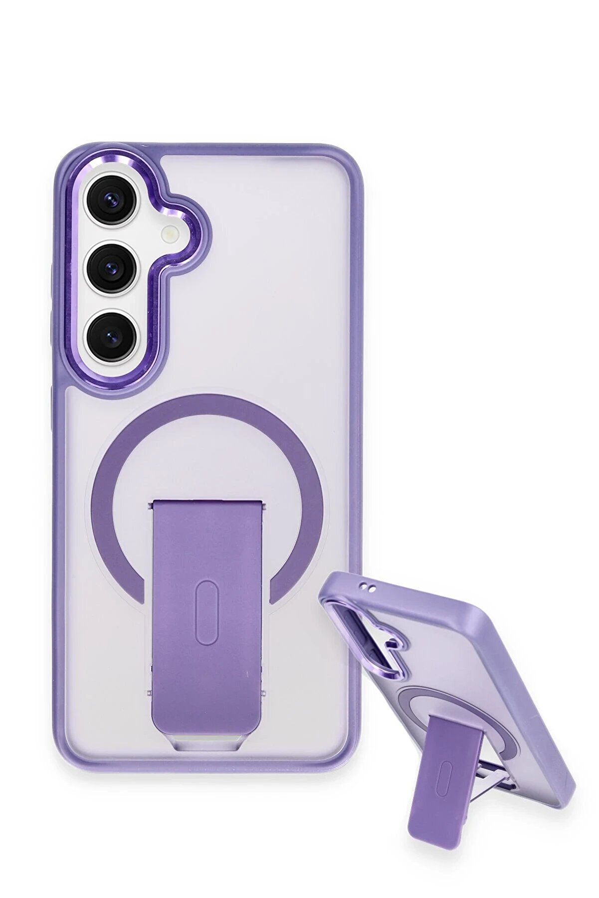 Newface Samsung Galaxy S24 Tork Magsafe Standlı Kapak - Deri̇n Mor