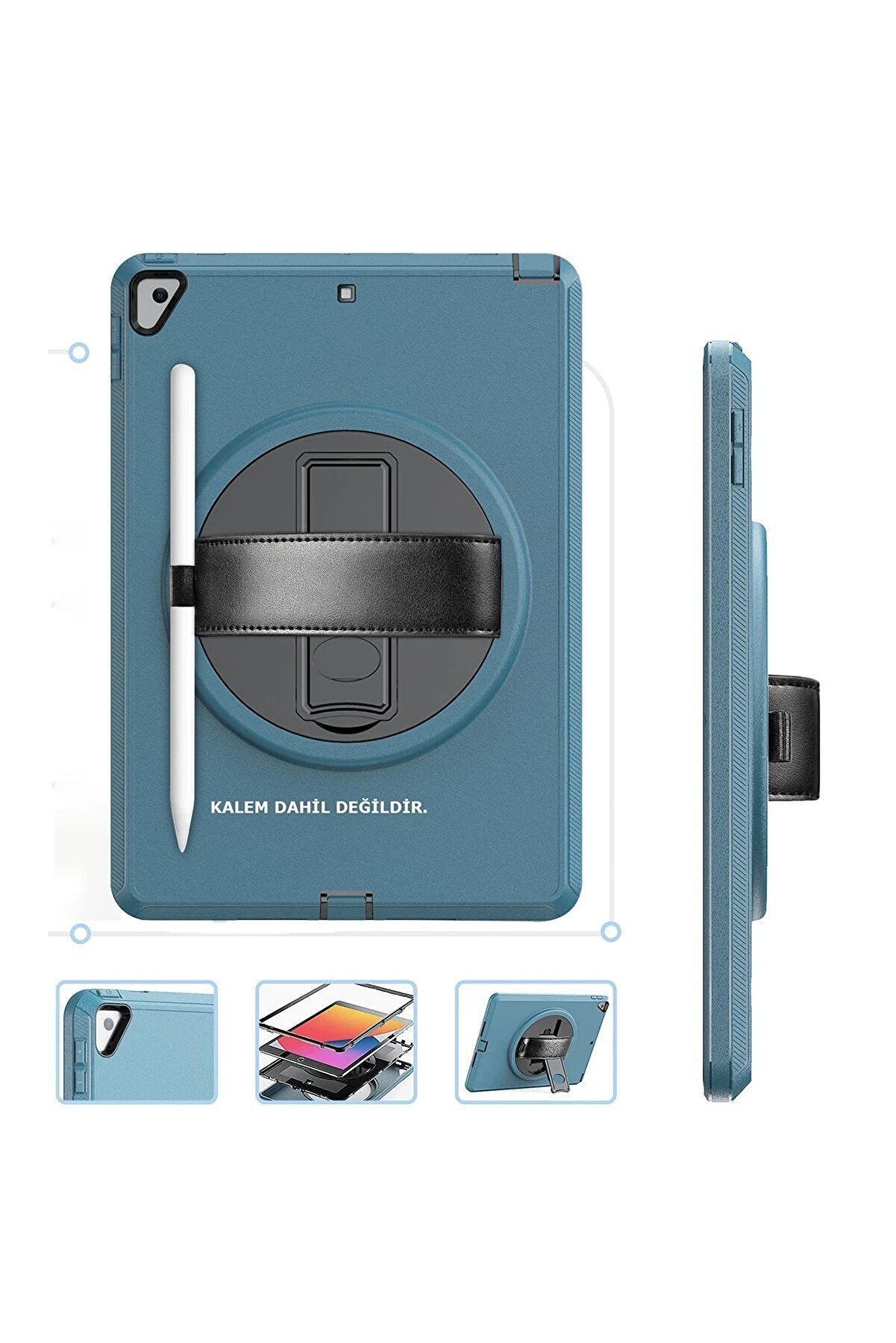 İpad 10.2 (7.Nesi̇l) Kılıf Hand Strap Tablet Kılıfı - Turkuaz - Dropx9059-6449