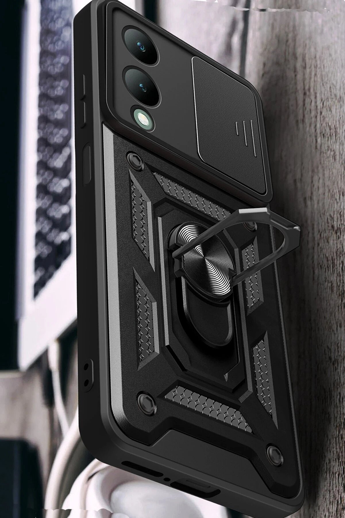 Vi̇vo Y17S Kılıf Pars Lens Yüzüklü Si̇li̇kon - Gümüş - Dropx5451-9656