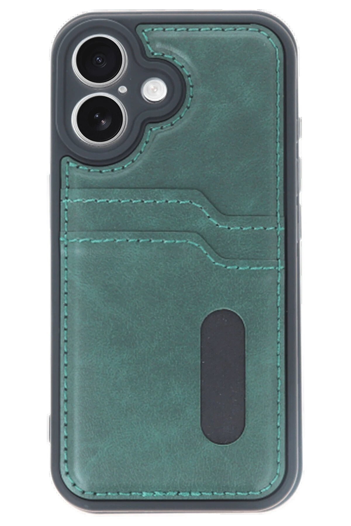 İphone 16 Kılıf Sara Kartvi̇zi̇tli̇ Deri̇ Kılıf - Koyu Yeşi̇l - Dropx9219-8053