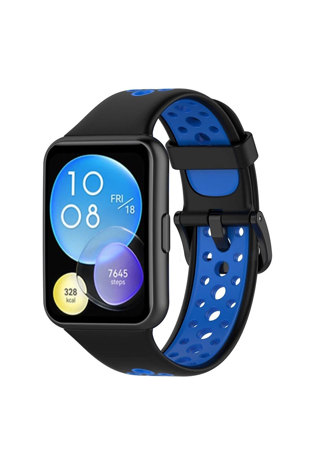 CepteToptan Huawei Watch Fit 2 Spor Delikli Kordon - Siyah-Mavi - DROPX5107-6279