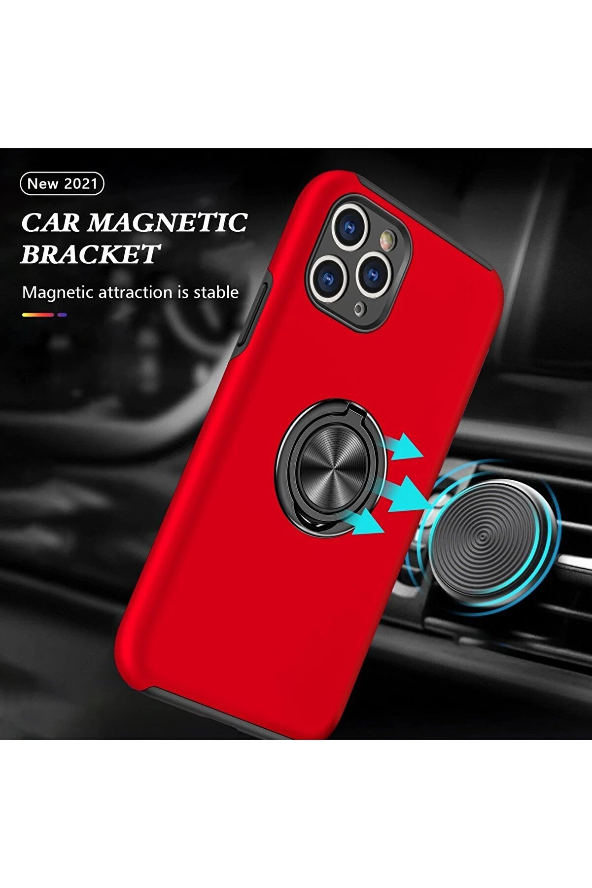 İphone 11 Pro Max Kılıf Eli̇t Yüzüklü Kapak - Kırmızı - Dropx6877-5911