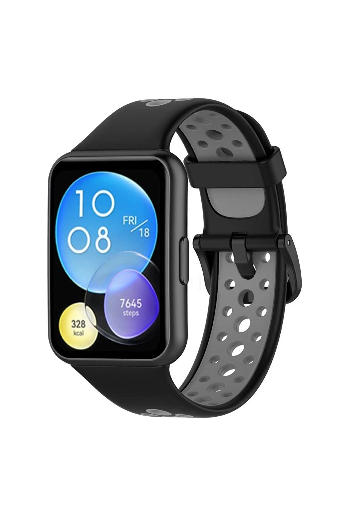 CepteToptan Huawei Watch Fit 2 Spor Delikli Kordon - Siyah-Gri - DROPX3620-4330