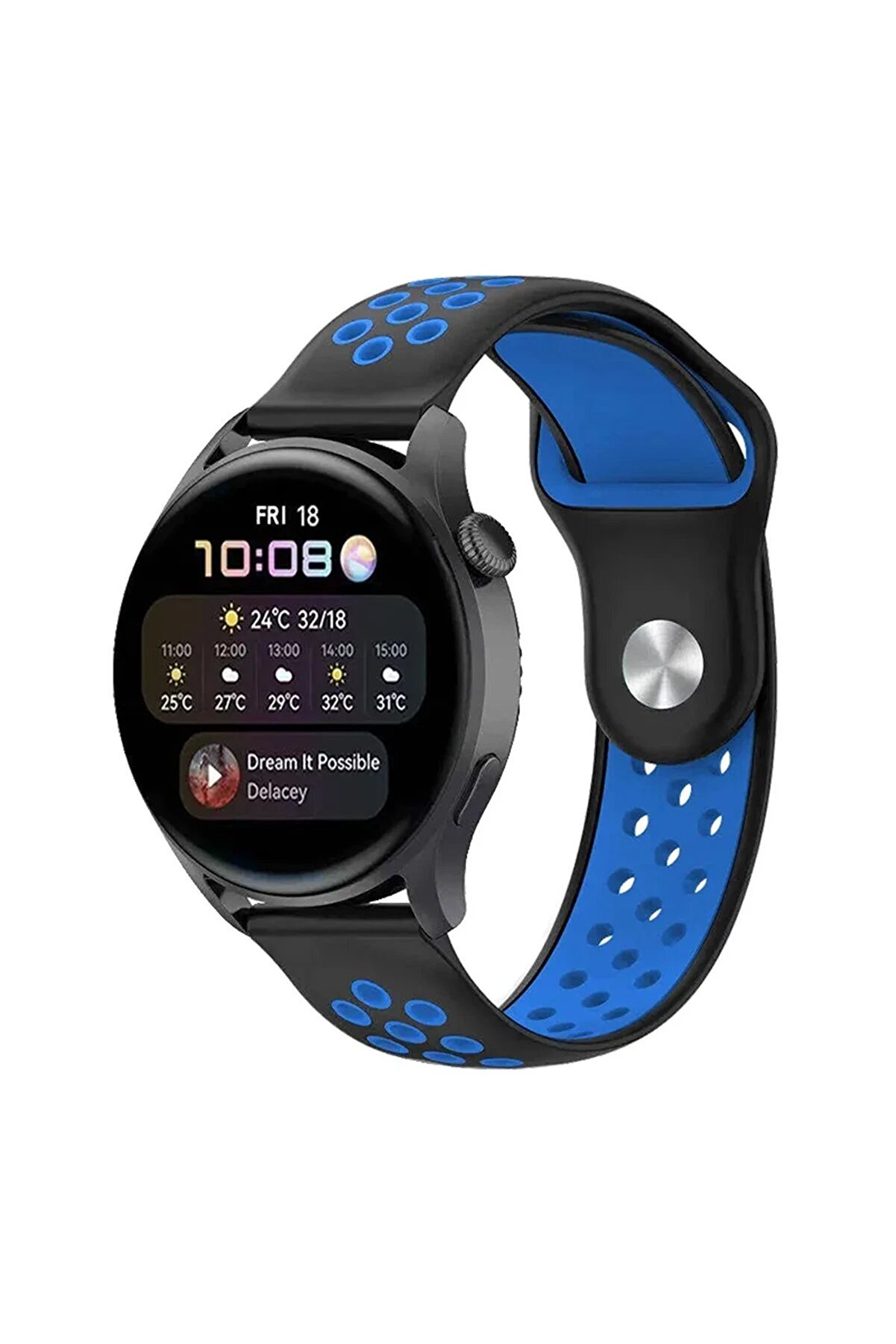 CepteToptan Watch 22mm Spor Delikli Kordon - Siyah-Mavi - DROPX1267-2523