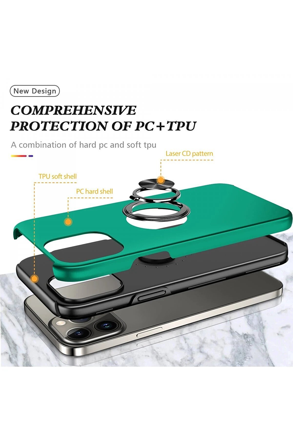 İphone 13 Pro Kılıf Eli̇t Yüzüklü Kapak - Yeşi̇l - Dropx5828-7679