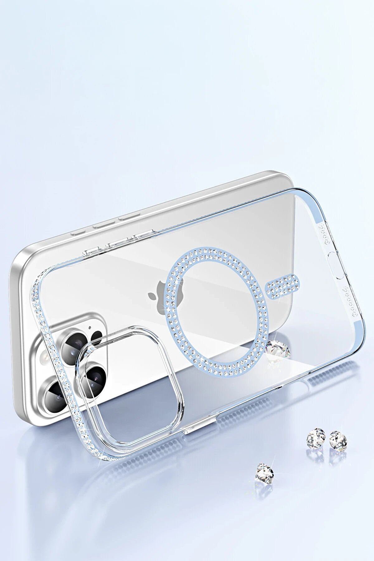 Apple İphone 14 Pro Max Move Taşlı Magsafe Kapak - Gümüş - Dropx3981-1765