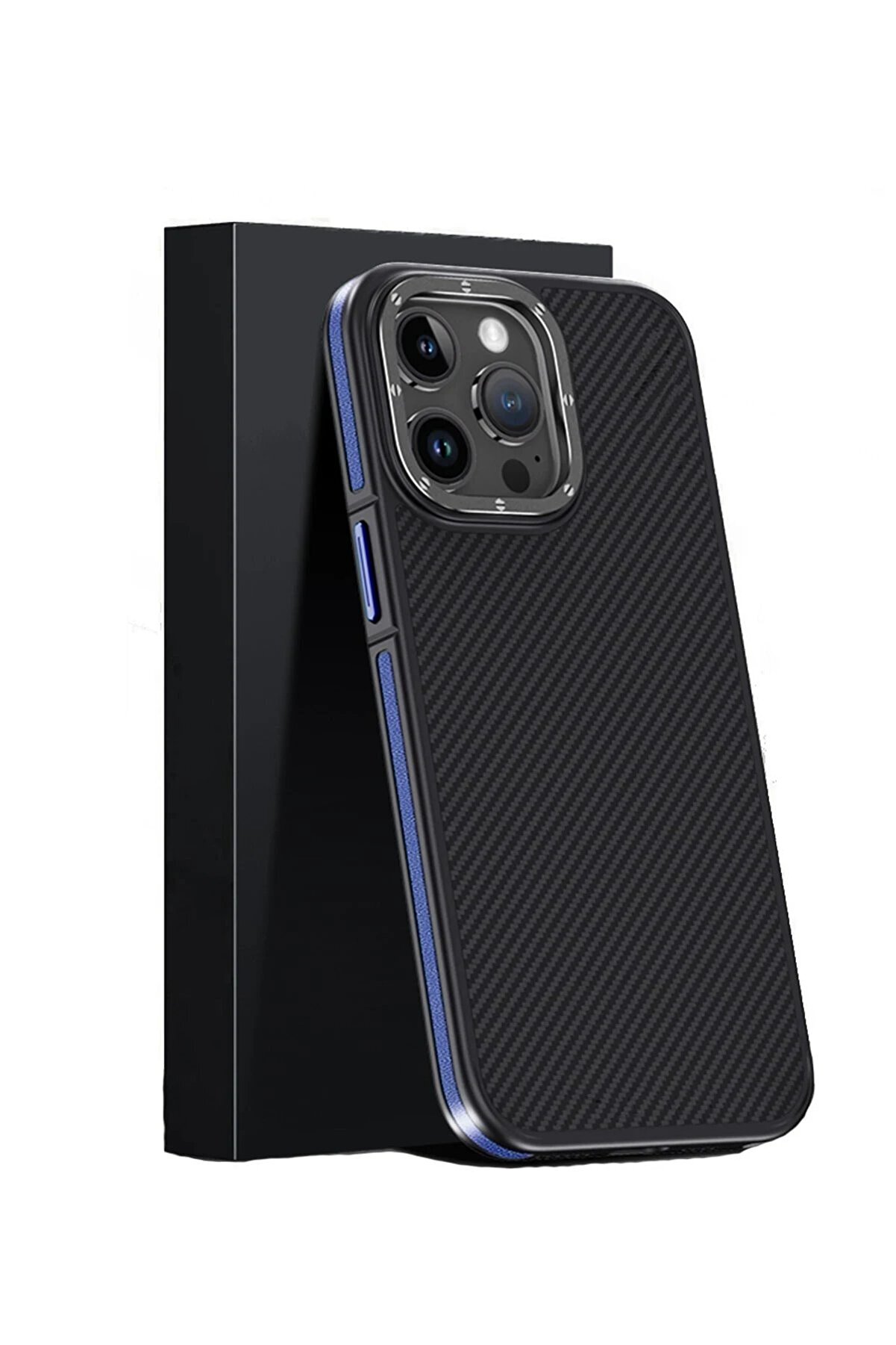 İphone 15 Pro Kılıf Arami̇d 600D Kevlar Karbon Fi̇ber Magsafe Kapak - Laci̇vert - Dropx5323-9145