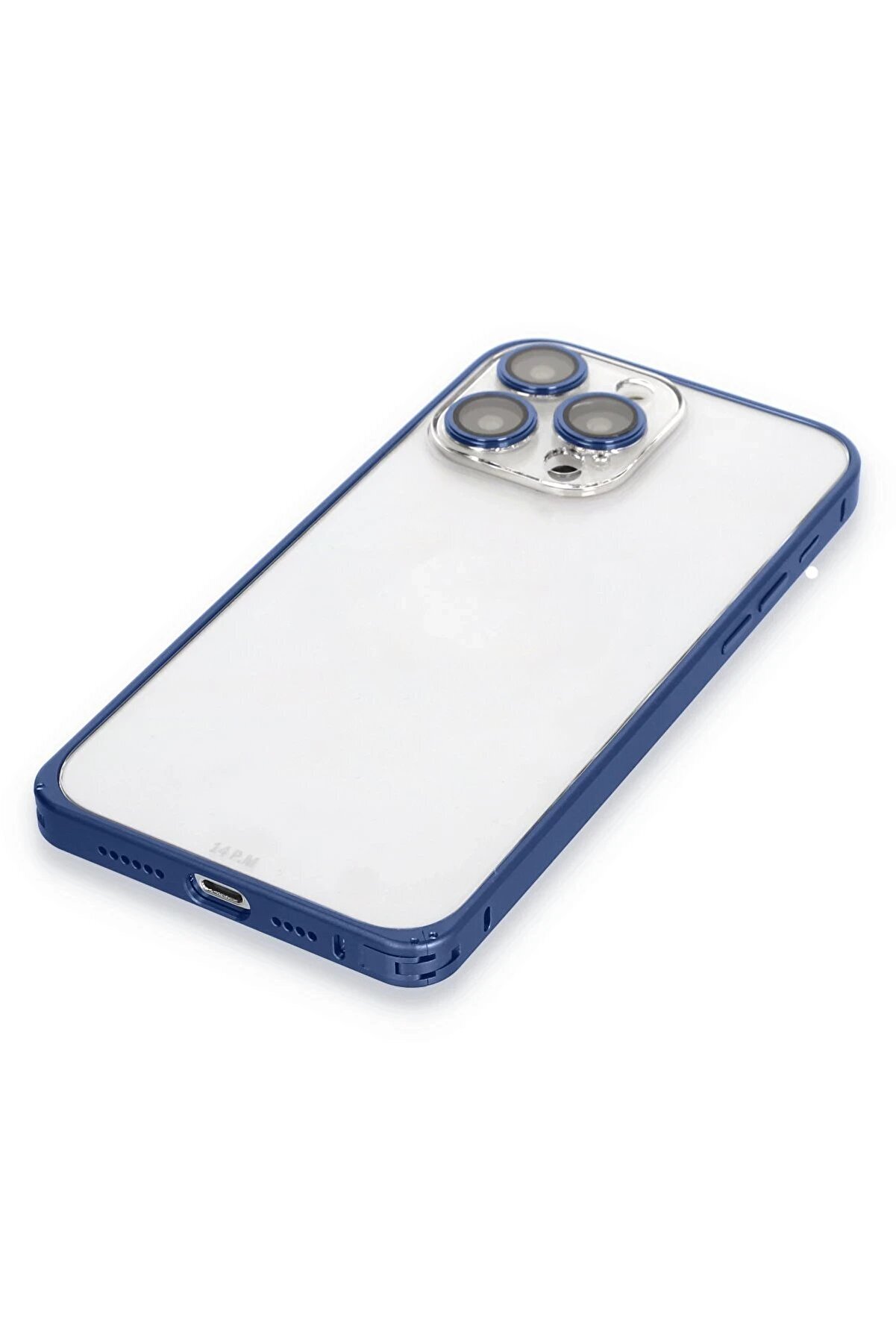 İphone 15 Pro Max Metal Bumper Mat Kapak - Laci̇vert - Dropx8277-9779