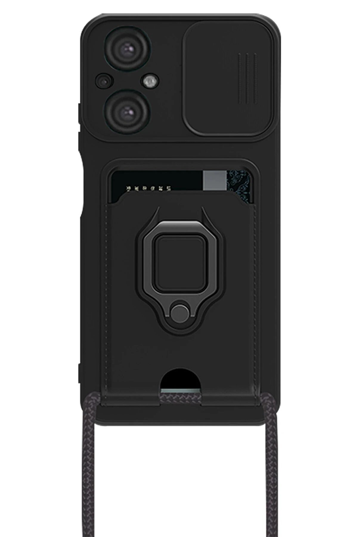 Xi̇aomi̇ Poco M5 Kılıf Zuma Kartvi̇zi̇tli̇ Y&uuml;z&uuml;kl&uuml; Si̇li̇kon - Si̇yah - Dropx6862-1591