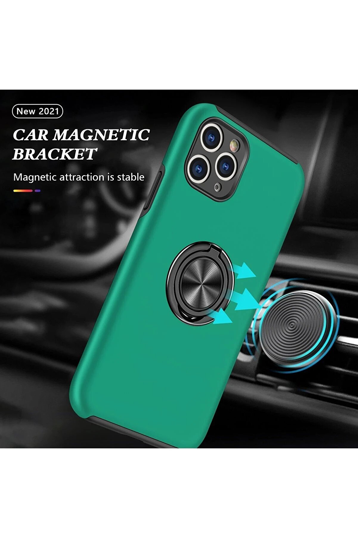 İphone 11 Pro Max Kılıf Eli̇t Yüzüklü Kapak - Yeşi̇l - Dropx1270-2311