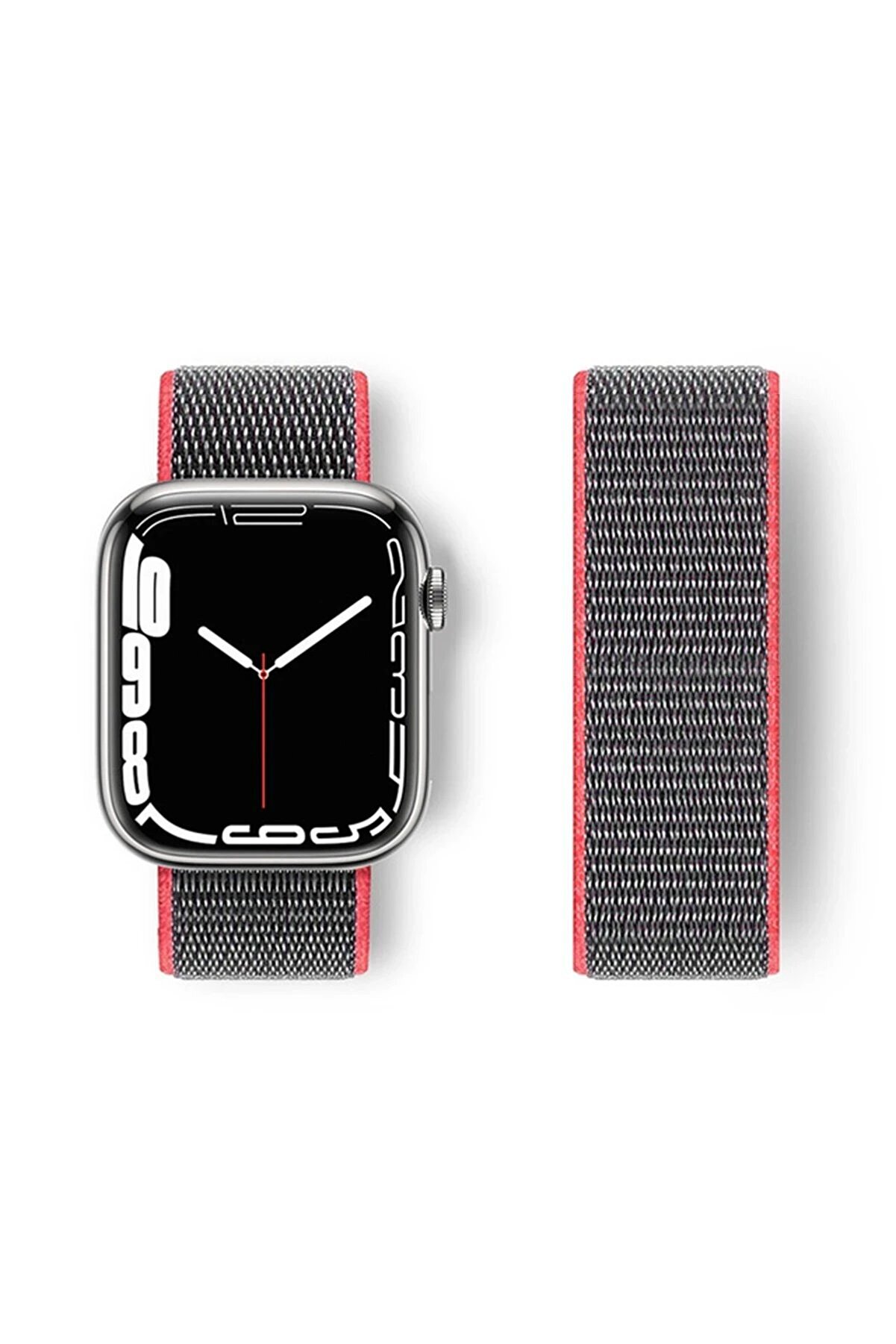 CepteToptan Apple Watch 38mm Hasırlı Cırtcırtlı Kordon - Pembe - DROPX7358-6929