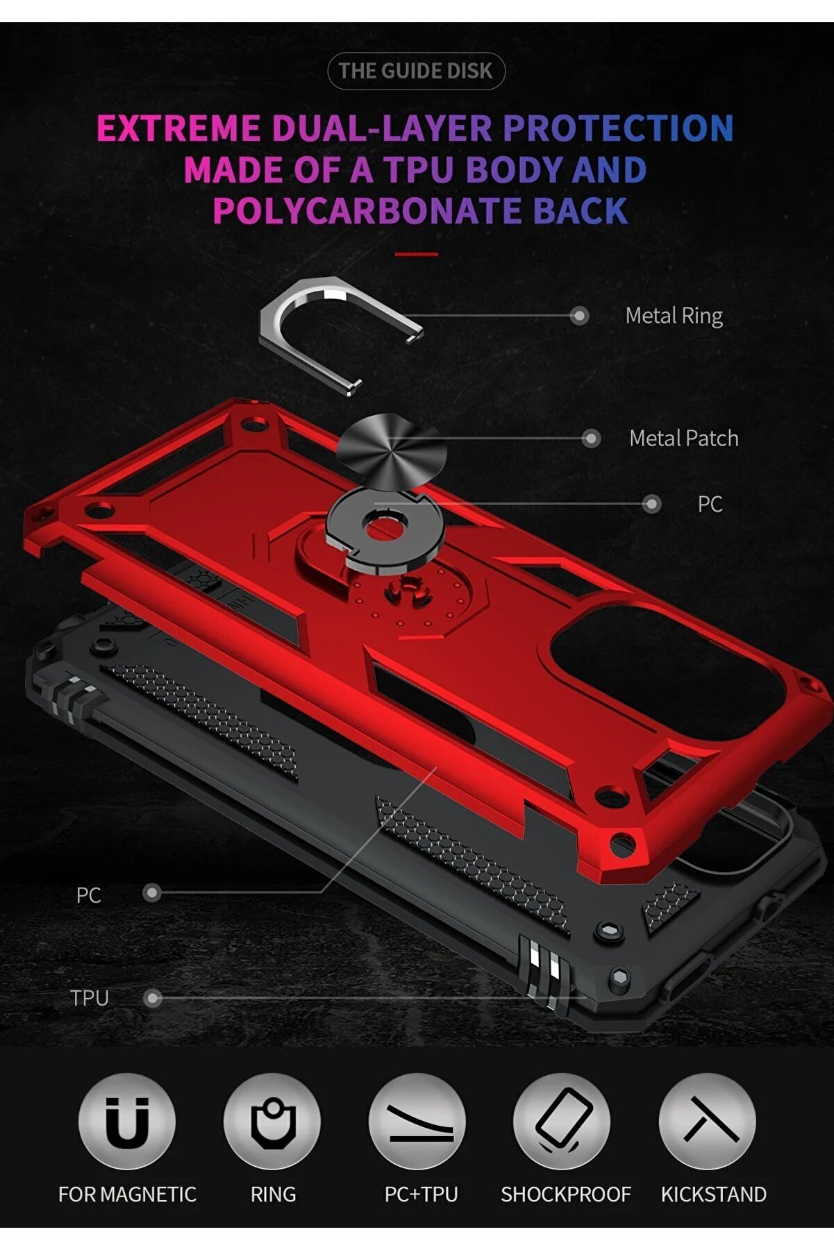 Xi̇aomi̇ Poco F3 Kılıf Sofya Yüzüklü Si̇li̇kon Kapak - Kırmızı - Dropx7113-2084