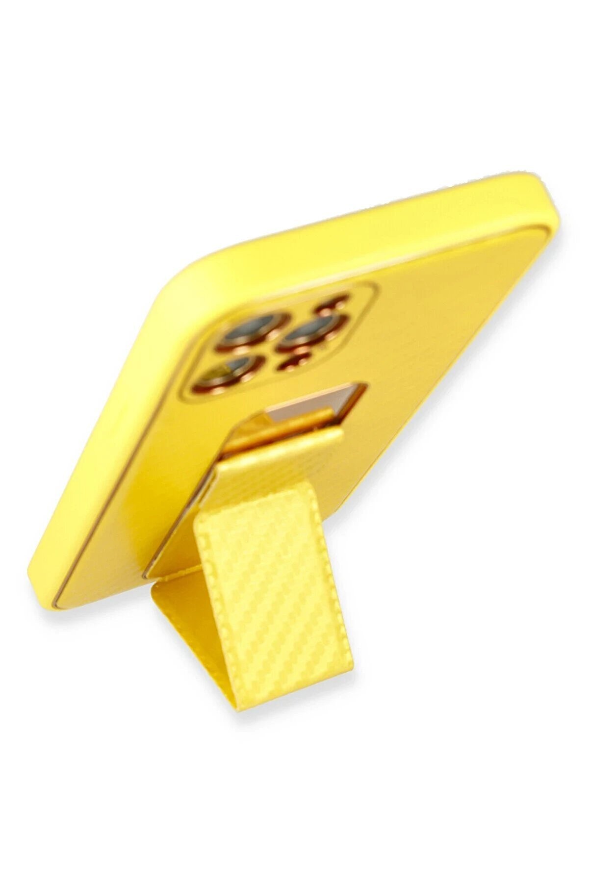 İphone 12 Pro Kılıf Coco Karbon Standlı Kapak - Sarı - Dropx5842-9418