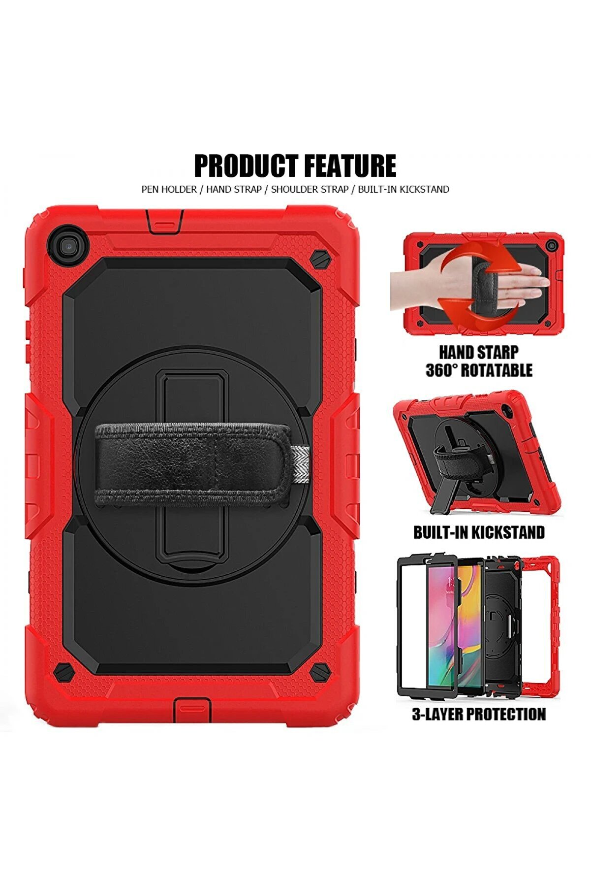 Samsung Galaxy T510 Tab A 10.1 Kılıf Pars Tablet Kapak - Kırmızı - Dropx3699-8598