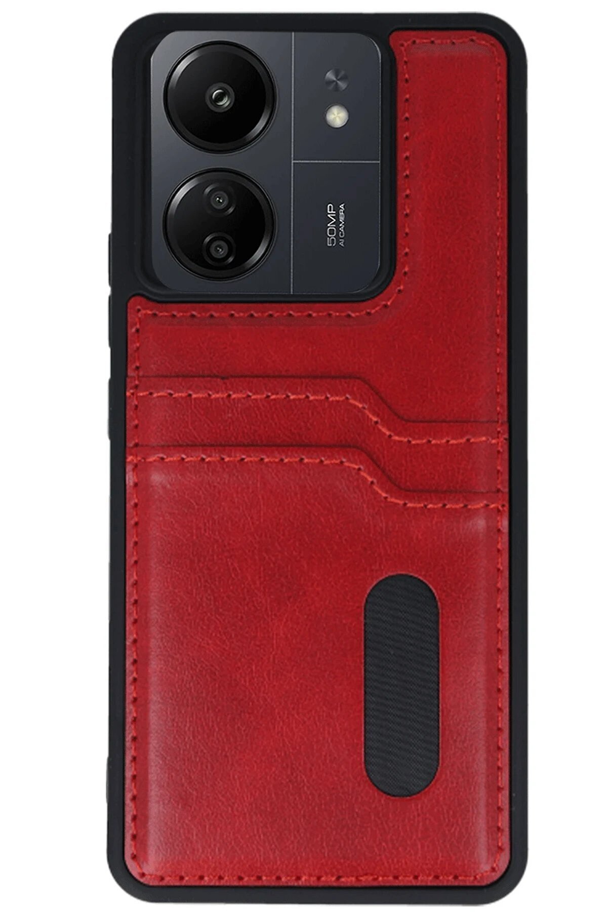 Xi̇aomi̇ Redmi̇ 13C Kılıf Sara Kartvi̇zi̇tli̇ Deri̇ Kılıf - Kırmızı - Dropx7423-5662