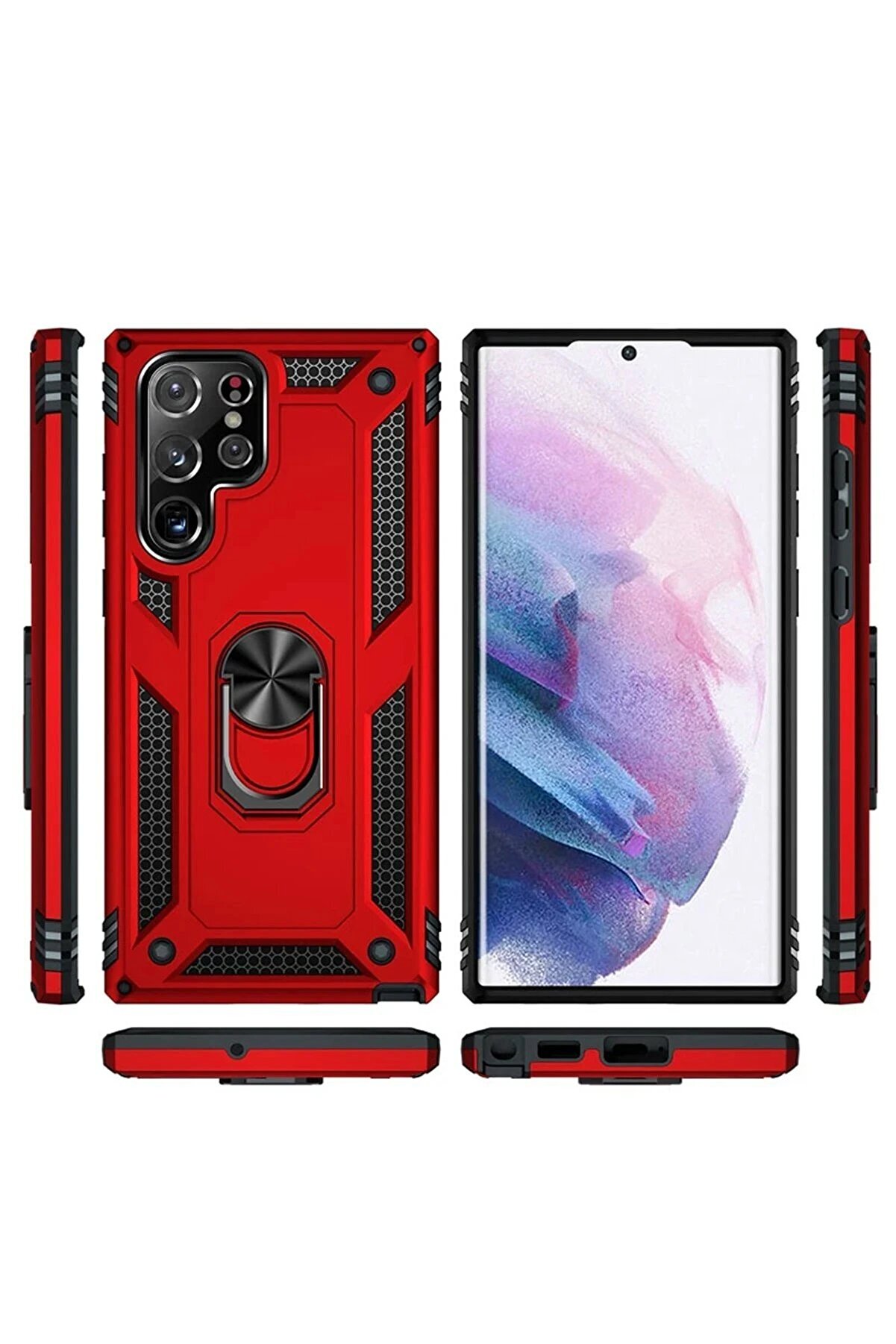 Samsung Galaxy S21 Ultra Kılıf Sofya Yüzüklü Si̇li̇kon Kapak - Laci̇vert - Dropx4445-5715