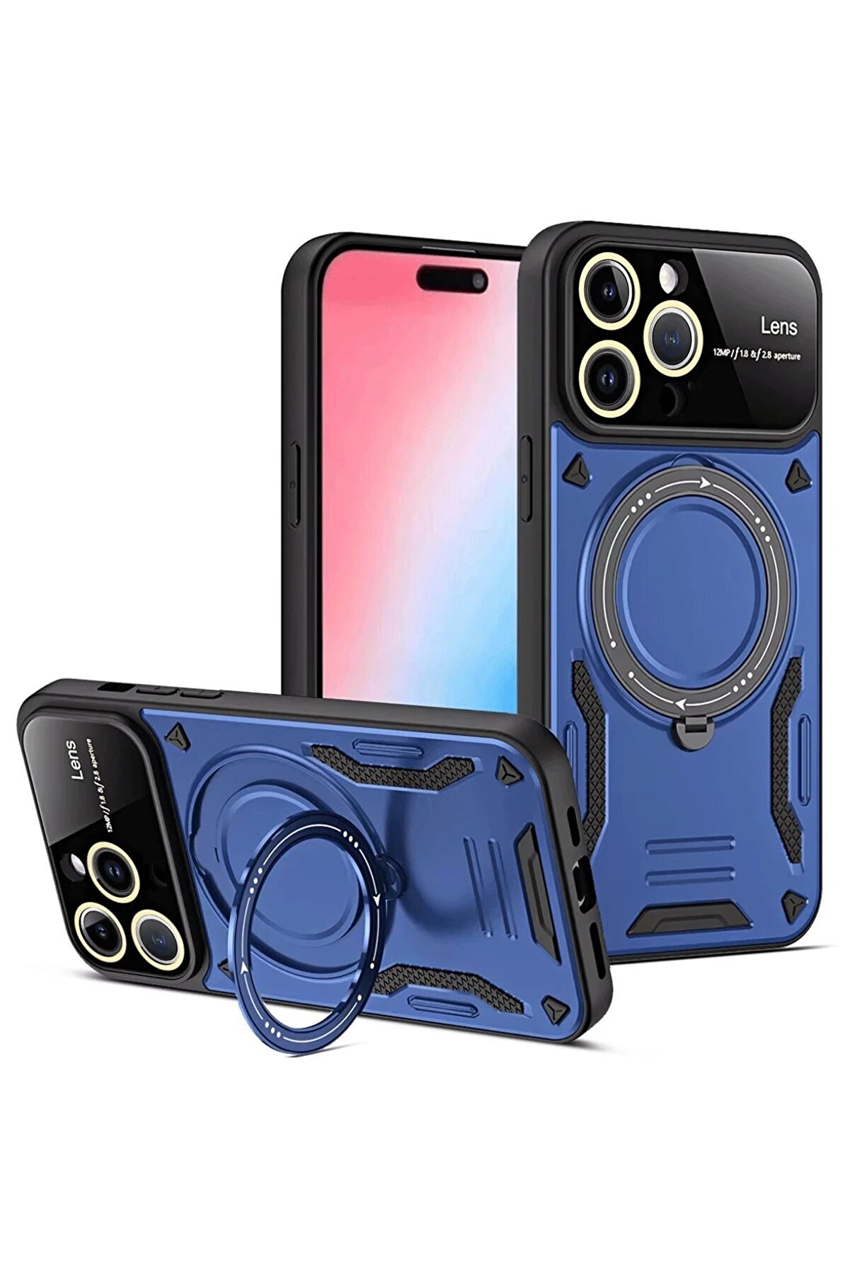 CepteToptan iPhone 16 Pro Kılıf Joy Lens Standlı Kapak - Lacivert - DROPX5683-5815