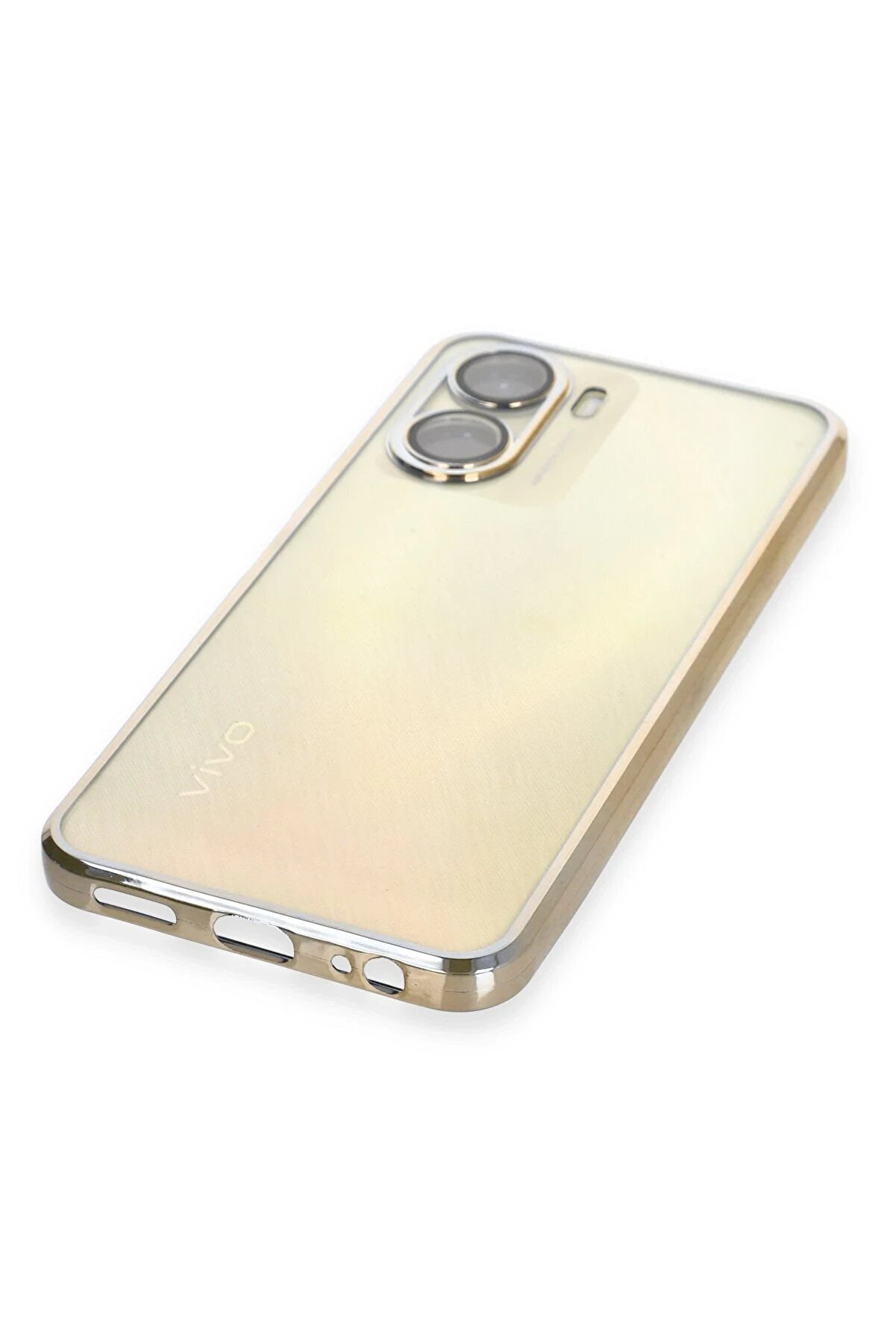 Vi̇vo Y16 Kılıf Lensli̇ Si̇li̇kon - Gold - Dropx5463-7526