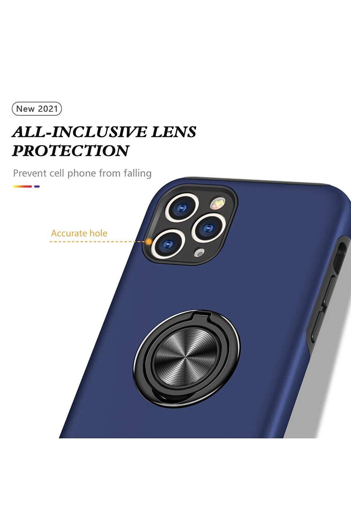 İphone 11 Pro Max Kılıf Eli̇t Yüzüklü Kapak - Laci̇vert - Dropx5517-8037