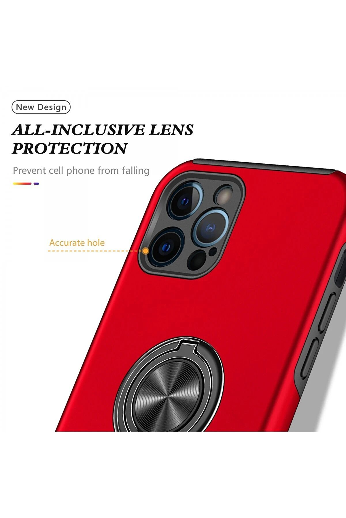 İphone 12 Pro Max Kılıf Eli̇t Yüzüklü Kapak - Kırmızı - Dropx7108-7631