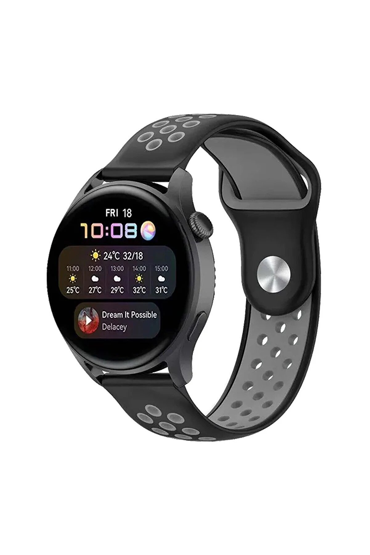 CepteToptan Watch 22mm Spor Delikli Kordon - Siyah-Gri - DROPX9224-7622