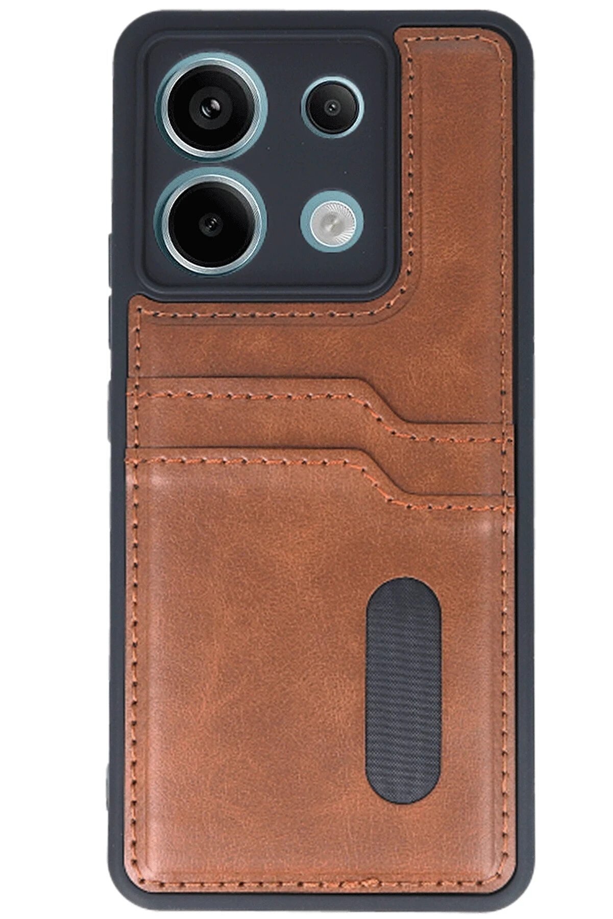 Xi̇aomi̇ Redmi̇ Note 13 Pro 5G Kılıf Sara Kartvi̇zi̇tli̇ Deri̇ Kılıf - Taba - Dropx8147-7958