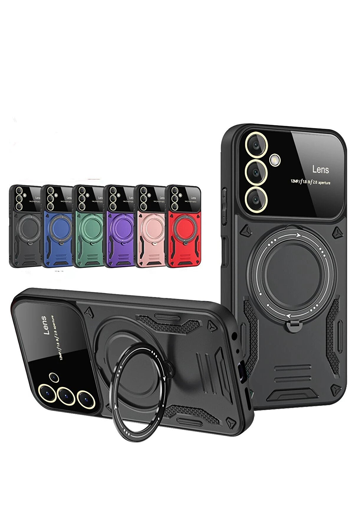 Samsung Galaxy S25 Kılıf Joy Lens Standlı Kapak - Kırmızı - Dropx9805-7099