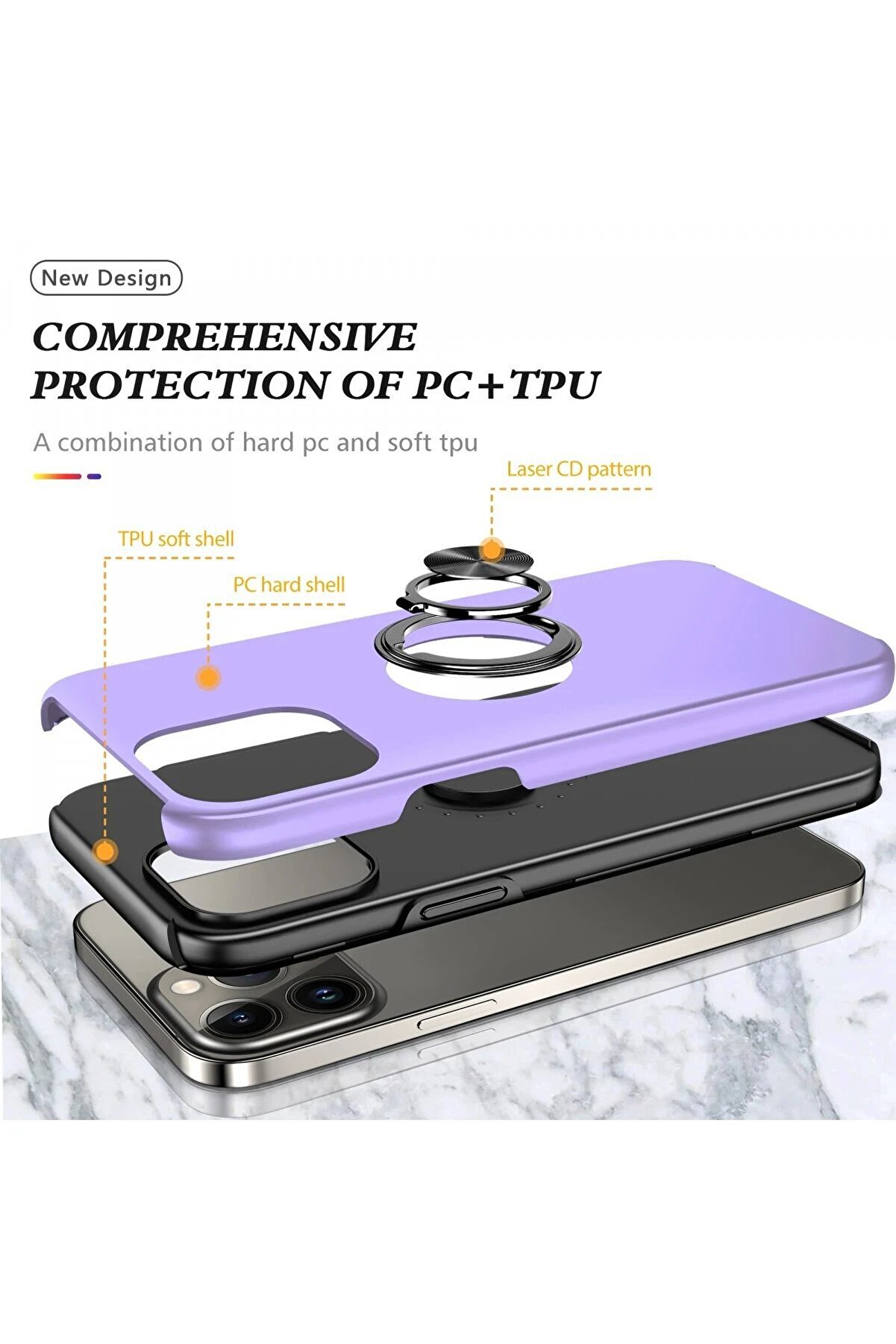 İphone 13 Pro Kılıf Eli̇t Yüzüklü Kapak - Mor - Dropx5012-7998