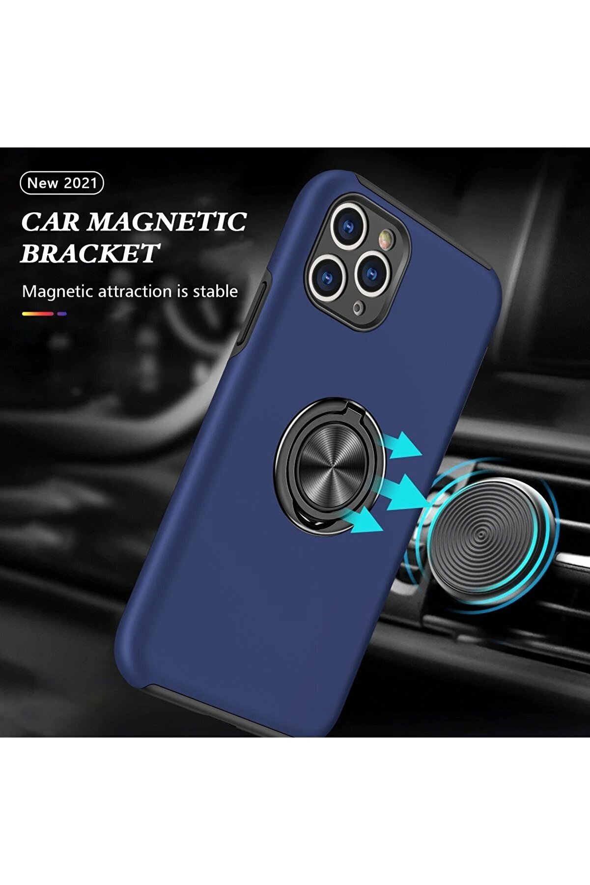 İphone 11 Pro Max Kılıf Eli̇t Yüzüklü Kapak - Laci̇vert - Dropx5517-8037