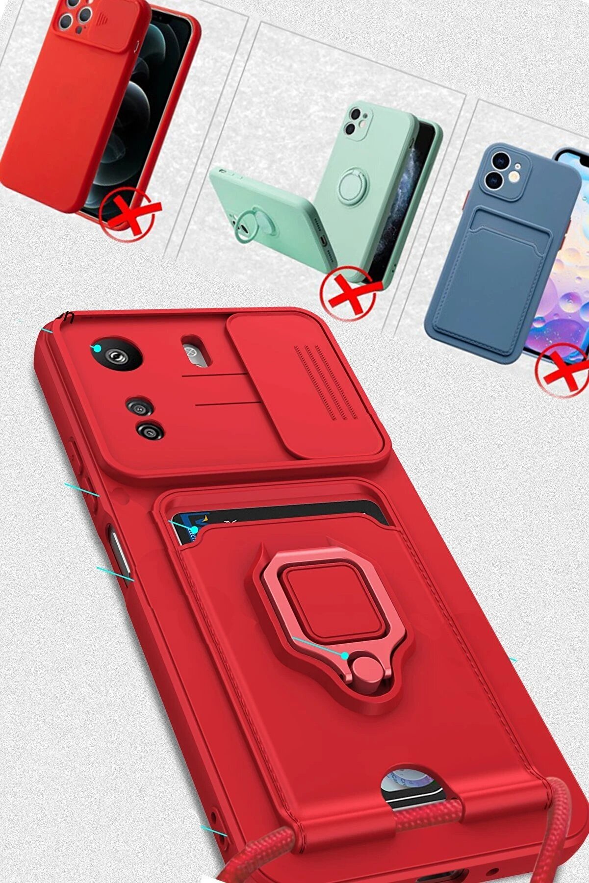 Xi̇aomi̇ Redmi̇ 13C Kılıf Zuma Kartvi̇zi̇tli̇ Yüzüklü Si̇li̇kon - Pembe - Dropx8986-8518